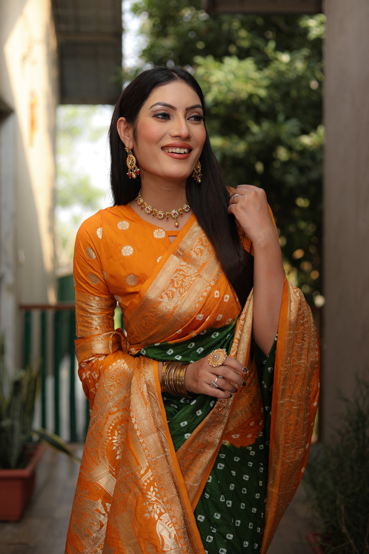 Multi Vahini Pure Bandhej Silk Saree With Bandhej Border & Zari Weaving Rich Tissue Pallu