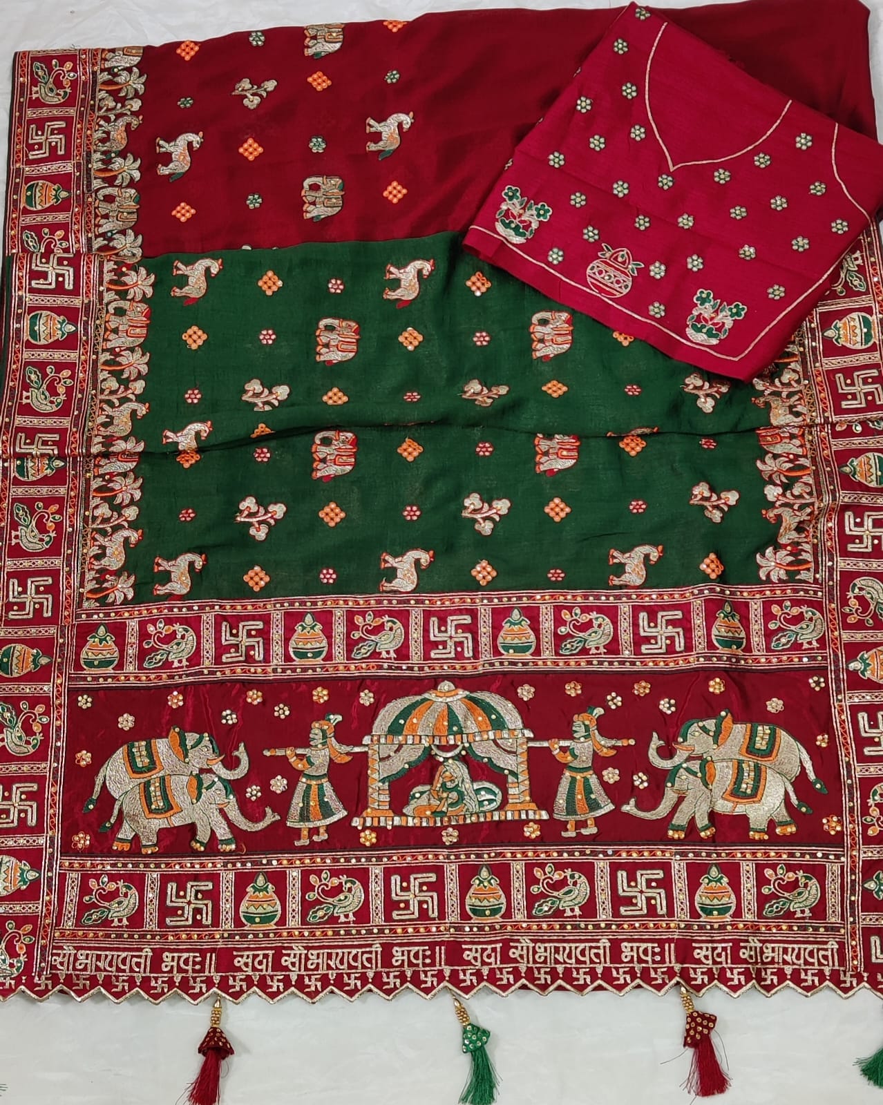 Maroon Green Colour Embroiderd Panter Patola Saree For Special Occasion