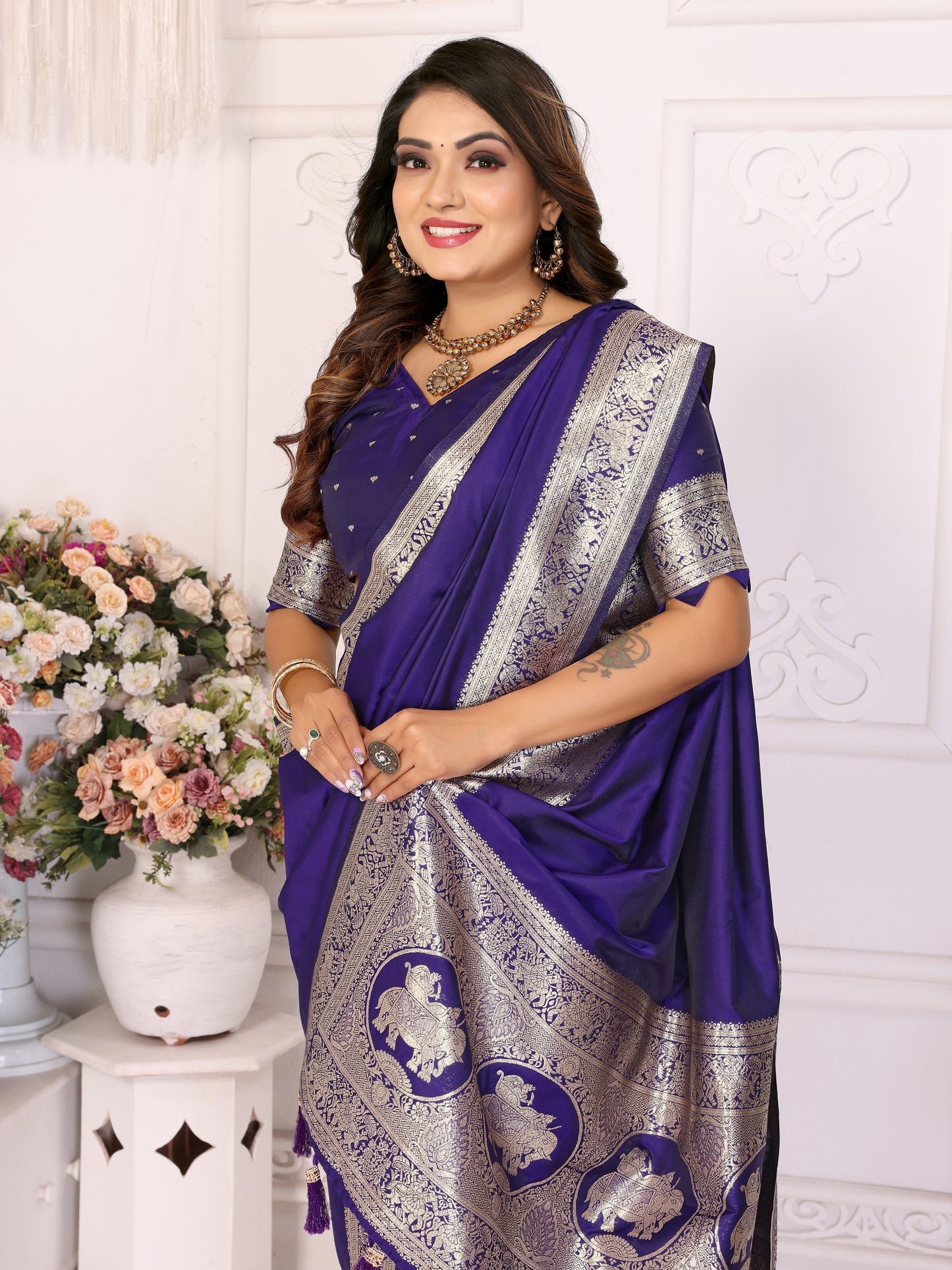 Blue Rani Banarasi silk sarees saree with beautiful Gala weaving exclusive work soft comfy