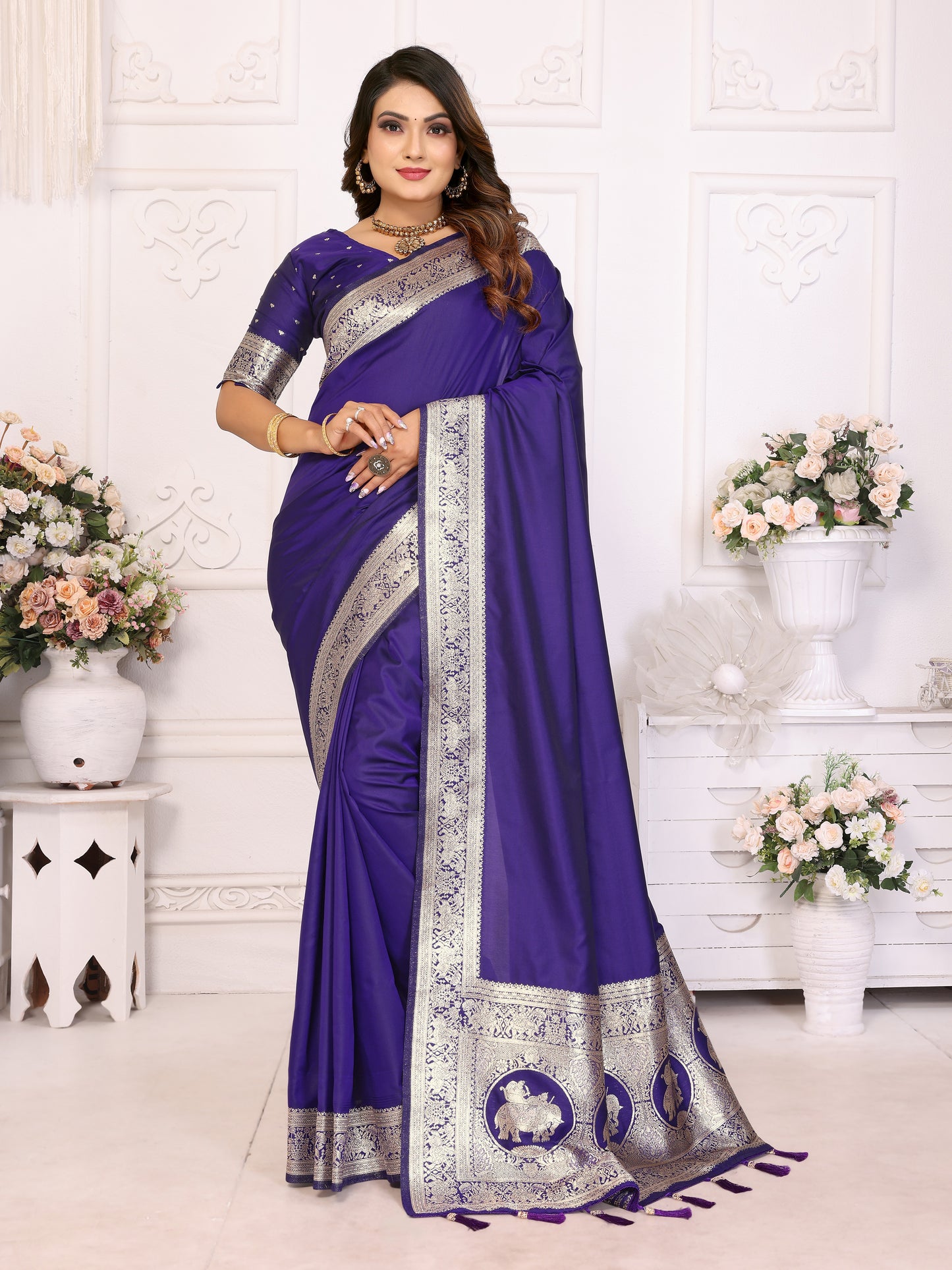 Blue Rani Banarasi silk sarees saree with beautiful Gala weaving exclusive work soft comfy