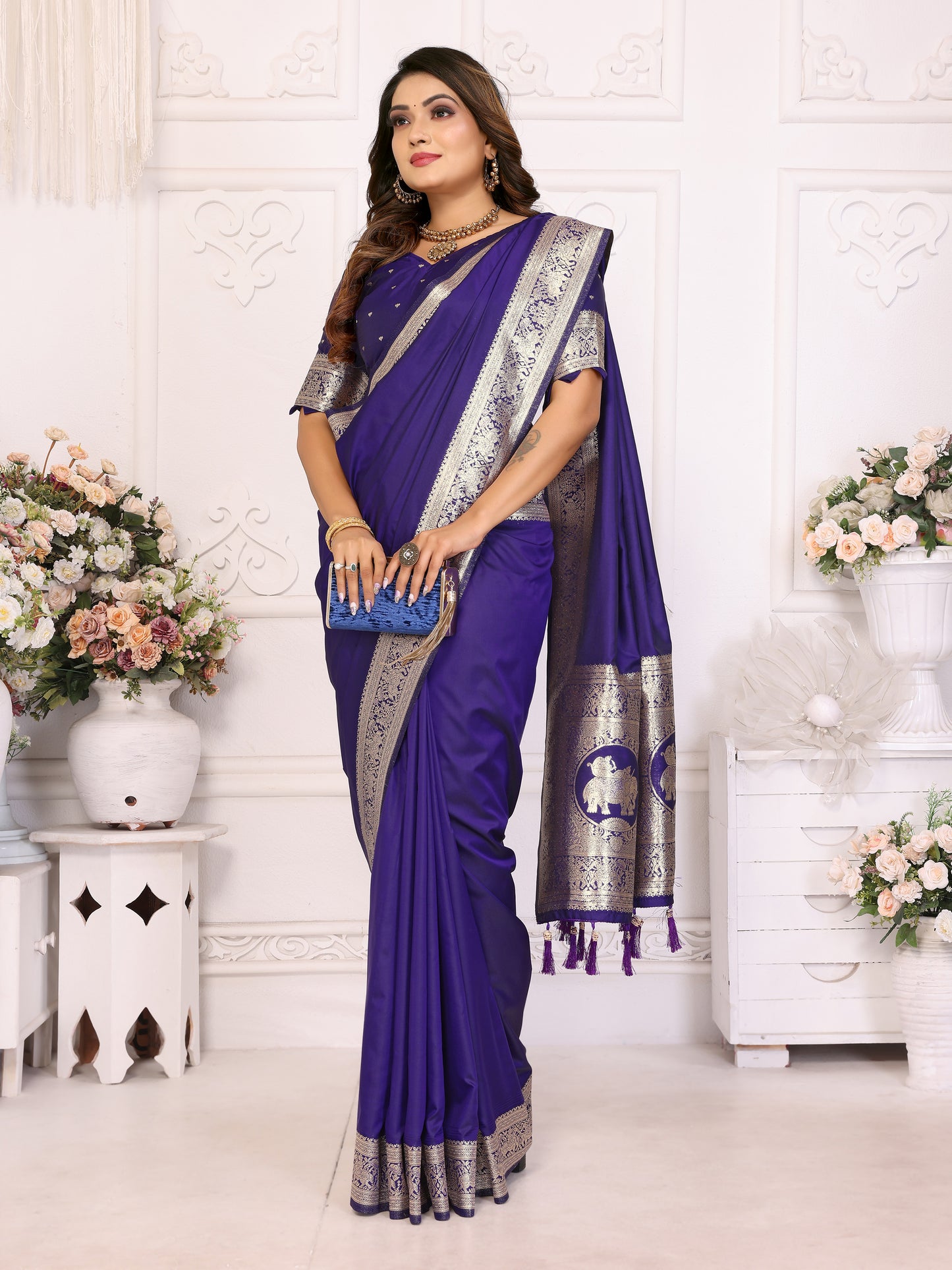 Blue Rani Banarasi silk sarees saree with beautiful Gala weaving exclusive work soft comfy