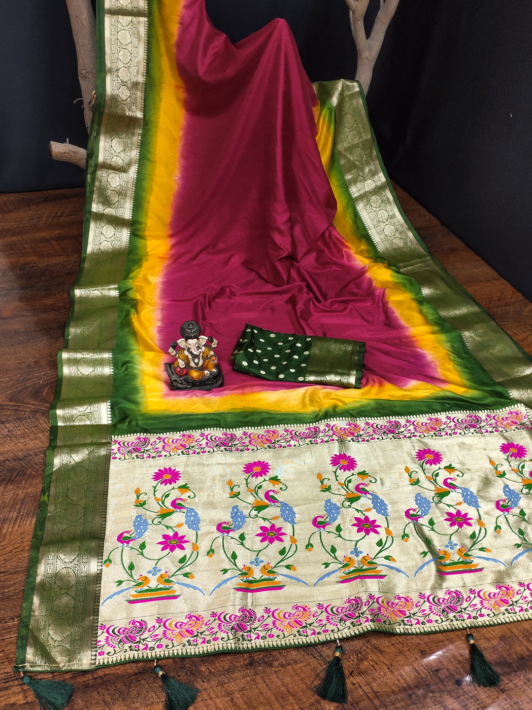 Red Rukmani Pure Paithani Saree Contrast Woven Borders And Classic Paithani Pallu