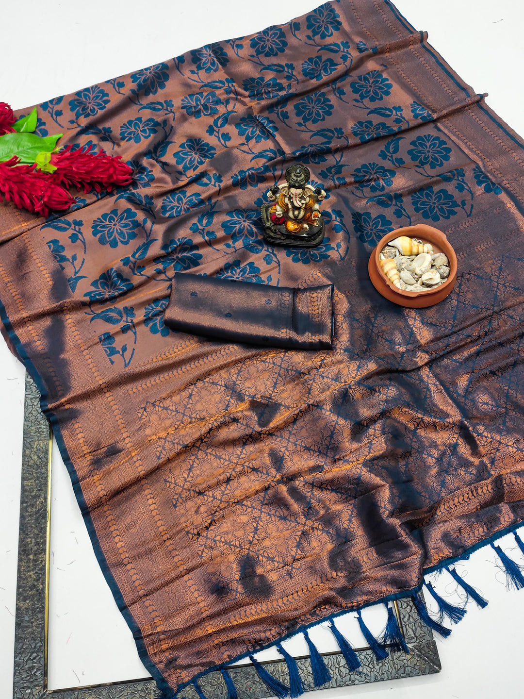 Blue Rozy Pure Kanjivaram soft Silk blends saree with beautiful weaving exclusive work