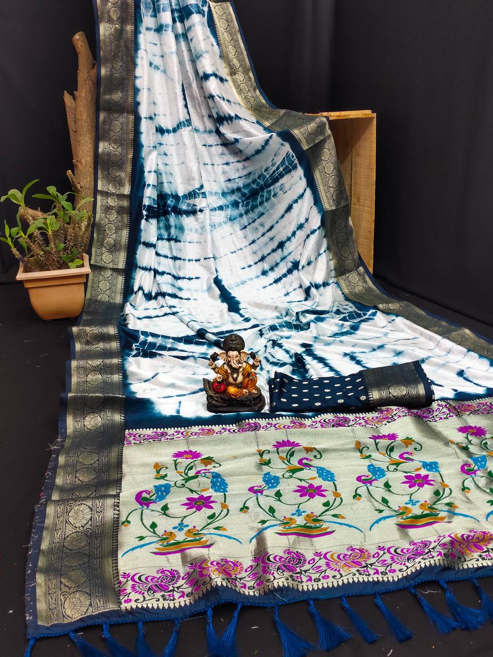 Blue Arpita Sibori Work With Soft Dola Silk With Zari Border & Zari With Meena Rich Pallu