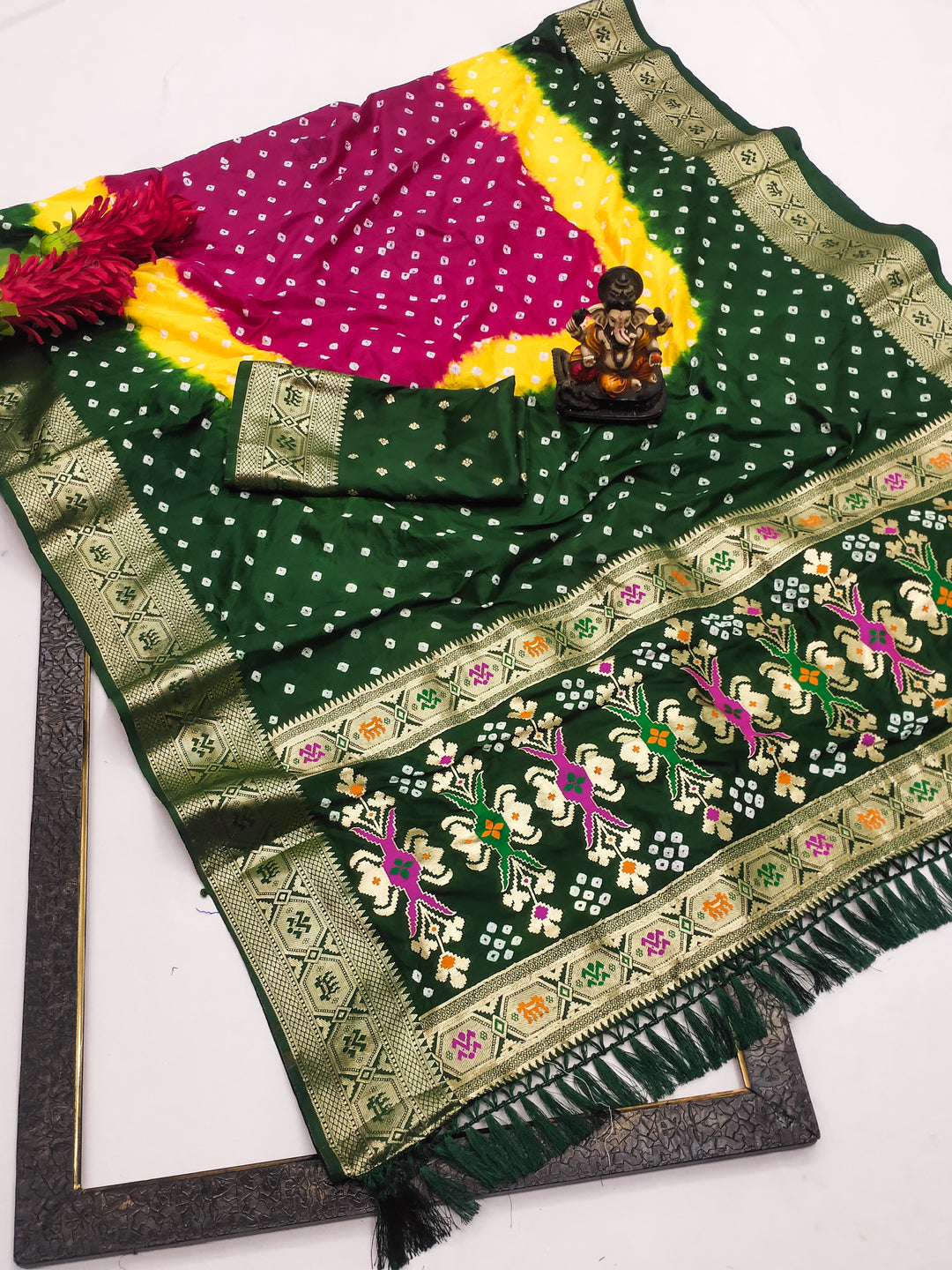 Multi Color Mahira Soft Silk Bandhej Saree That Has Multicoloured Dying And Soft And Easy Flowy