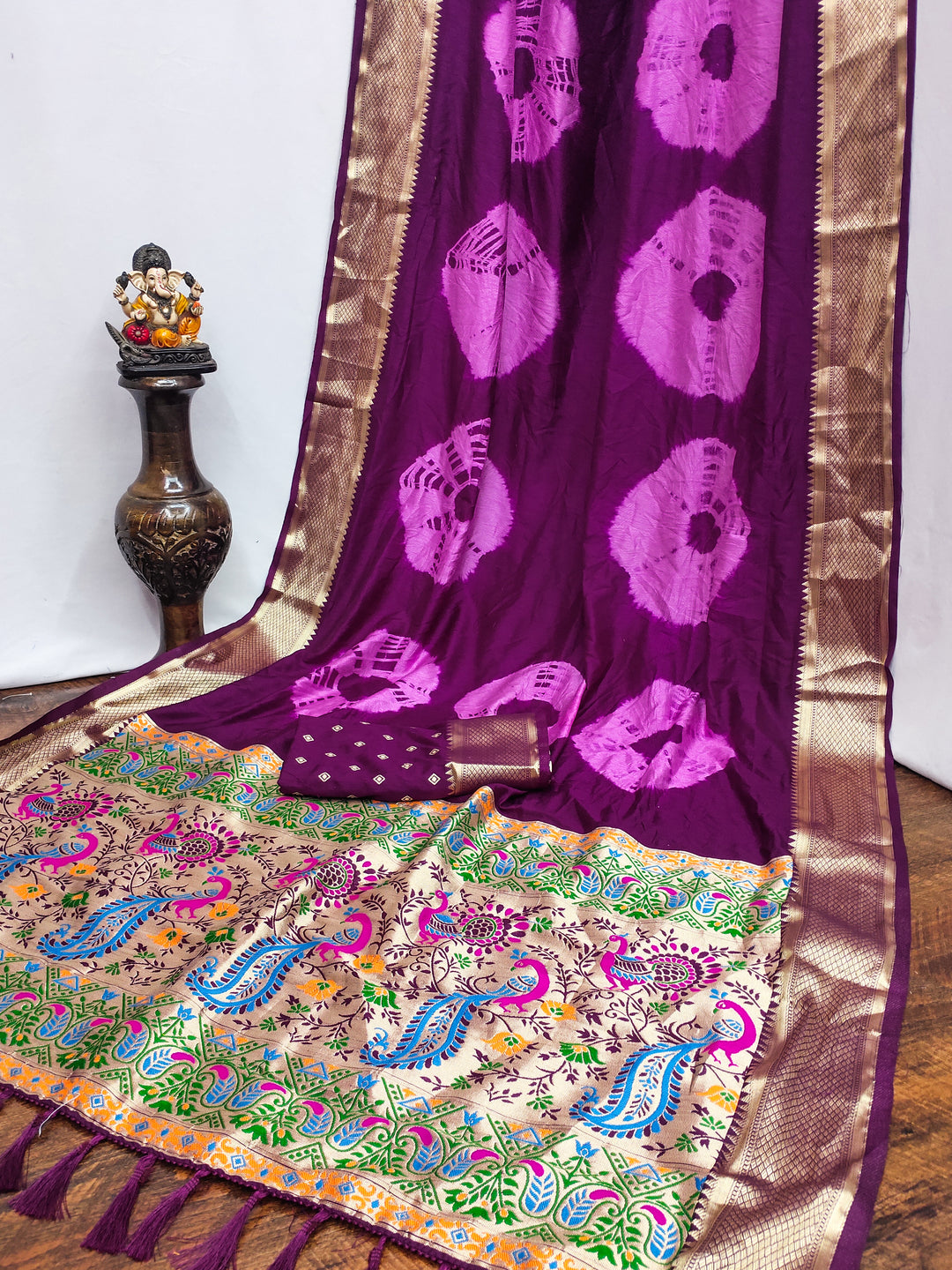 Purple Sita Sibori Work With Soft Dola Silk With Zari Border & Zari Weaving Rich Pallu