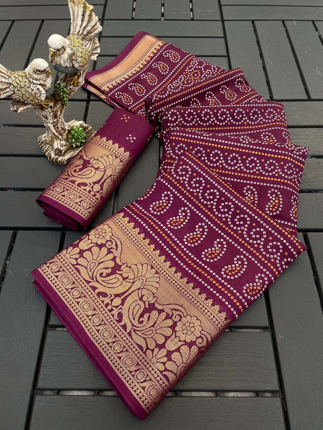 Wine Colour soft Dola cotton Kalamkari print saree with jecard kanjivaram zari border