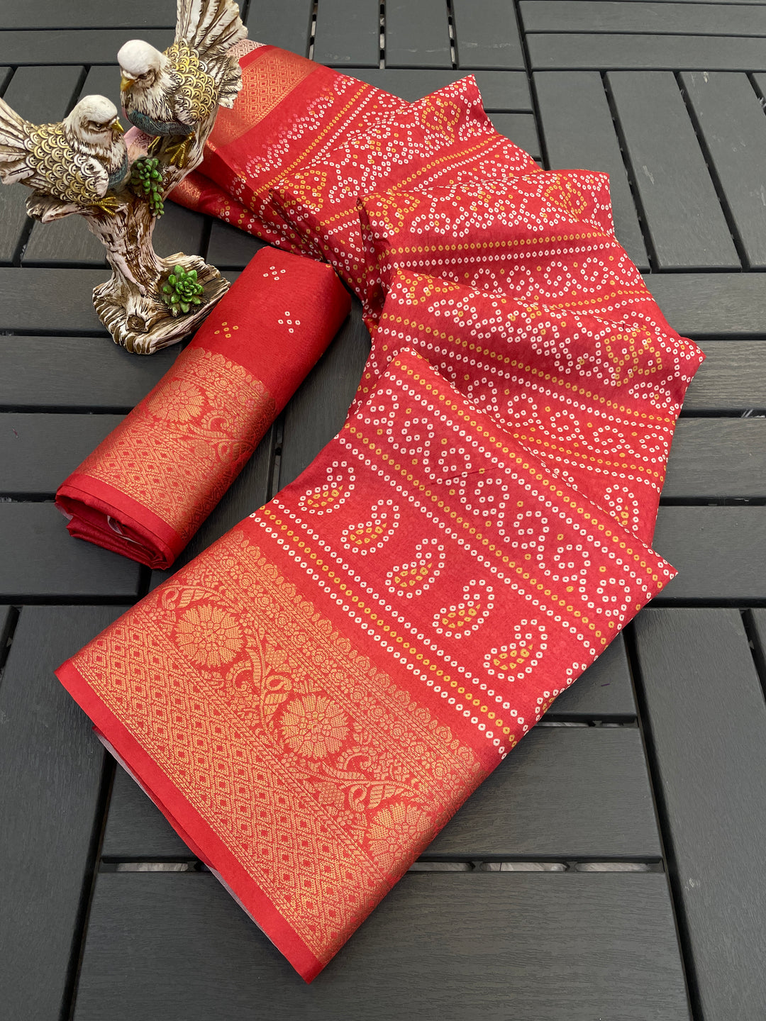 Red Colour soft Dola cotton Kalamkari print saree with jecard kanjivaram zari border