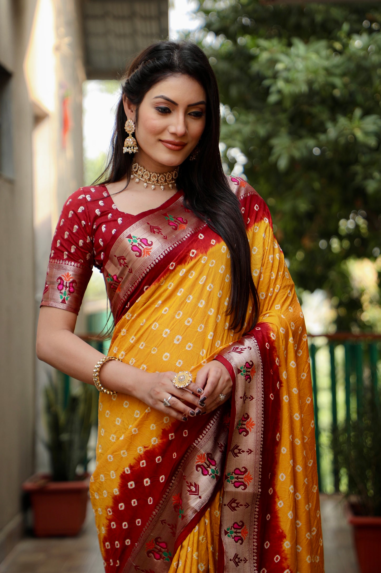 Yellow Chandani Dola Soft Silk Bandhej Sarees Jari Paithani Weaving Border & Weaving Paithani Style Rich Pallu