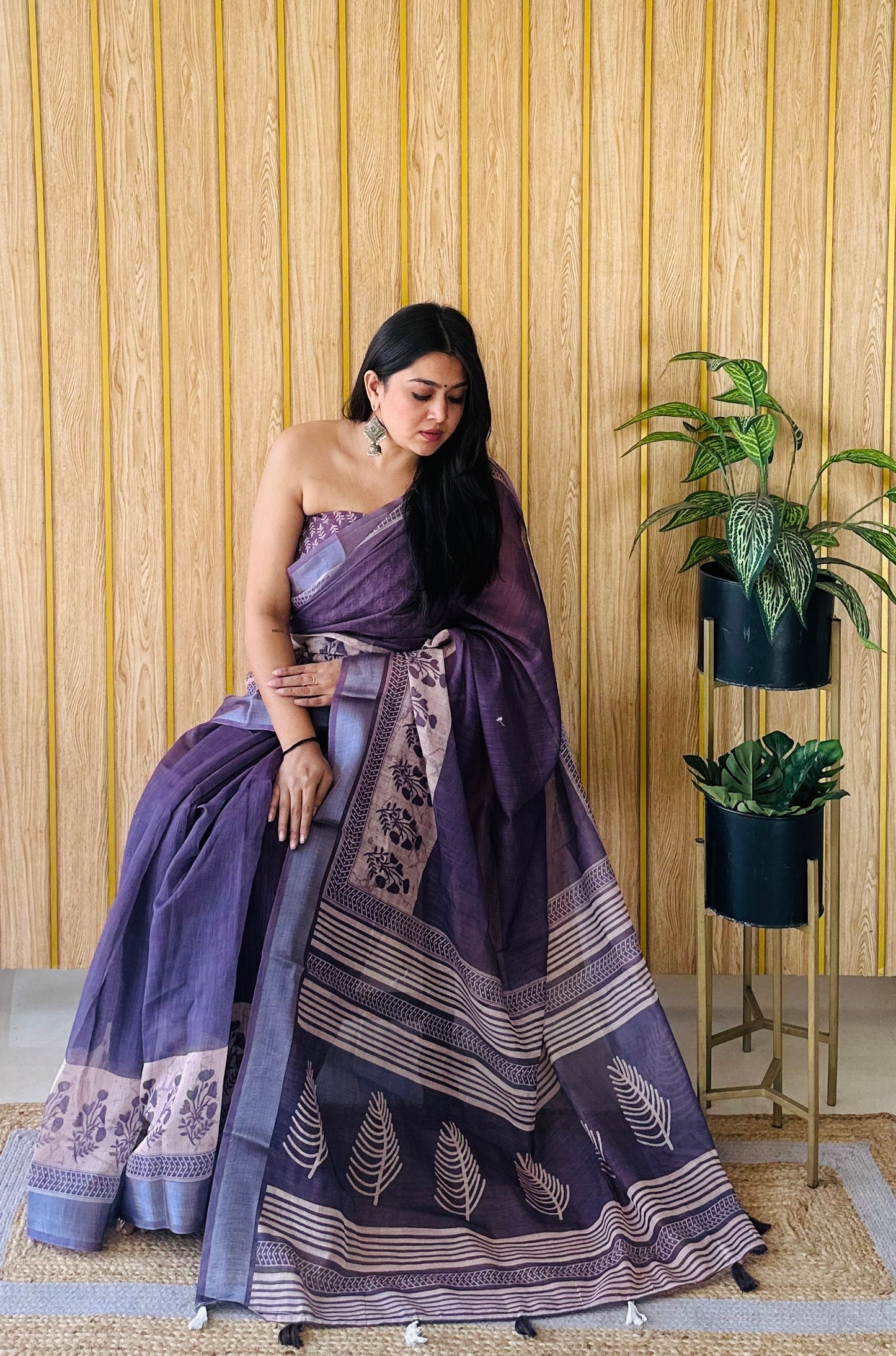 Lime Purple Aarya-3 Soft Linen Cotton Digital Print Sarees With Batik Print With Silver Border