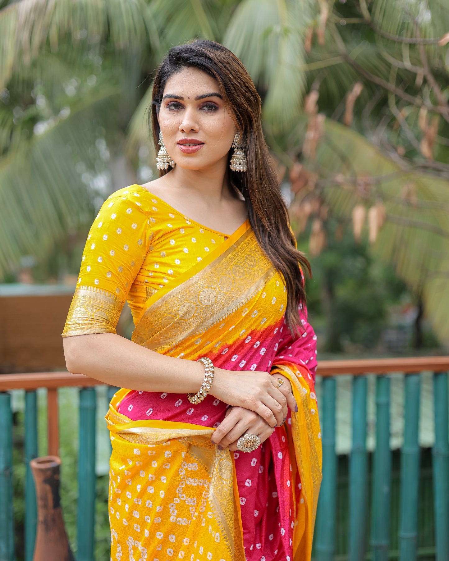 Pink Devika Dola Soft Silk Bandhej Sarees Jari Paithani Weaving Border & Weaving Paithani Style Rich Pallu