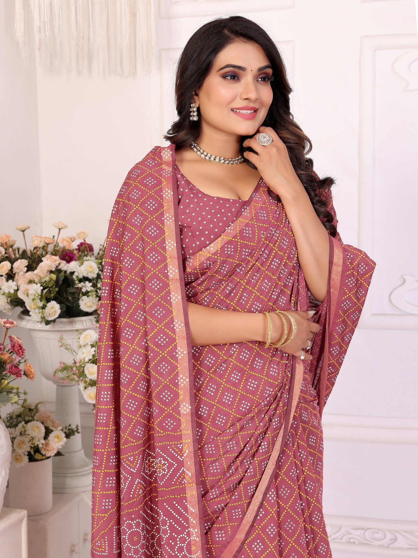 Maroon Amba Pure Patola And Bandhej Pattern Soft Cotton Light Weight Saree