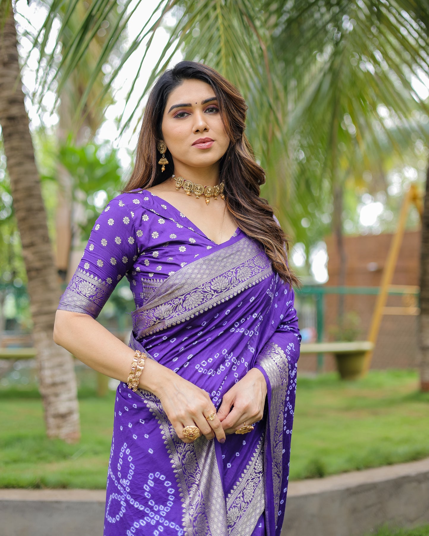 Blue Padmavati Dola Soft Silk Bandhej Saree With All Over Handmade Bandhej With Jari Weaving Border