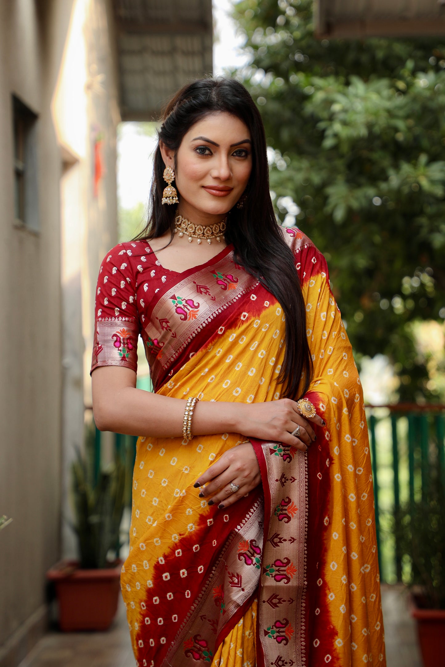 Yellow Chandani Dola Soft Silk Bandhej Sarees Jari Paithani Weaving Border & Weaving Paithani Style Rich Pallu