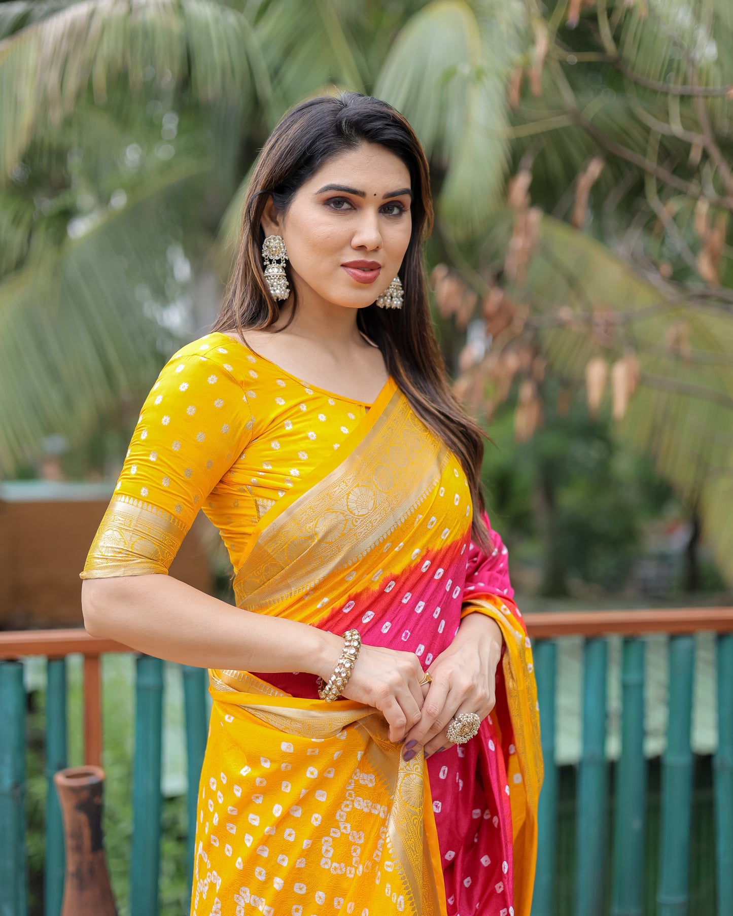 Pink Devika Dola Soft Silk Bandhej Sarees Jari Paithani Weaving Border & Weaving Paithani Style Rich Pallu