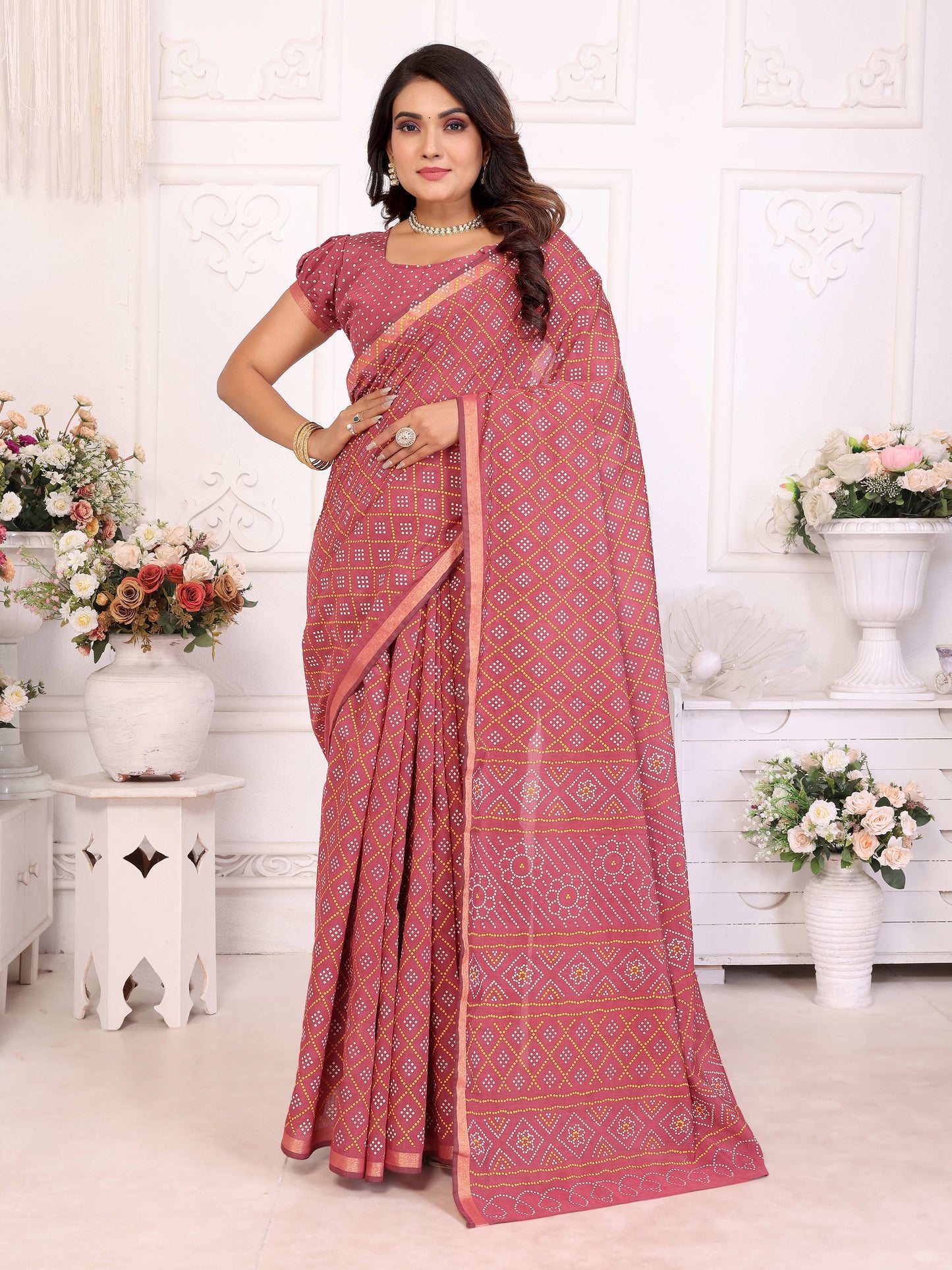 Maroon Amba Pure Patola And Bandhej Pattern Soft Cotton Light Weight Saree