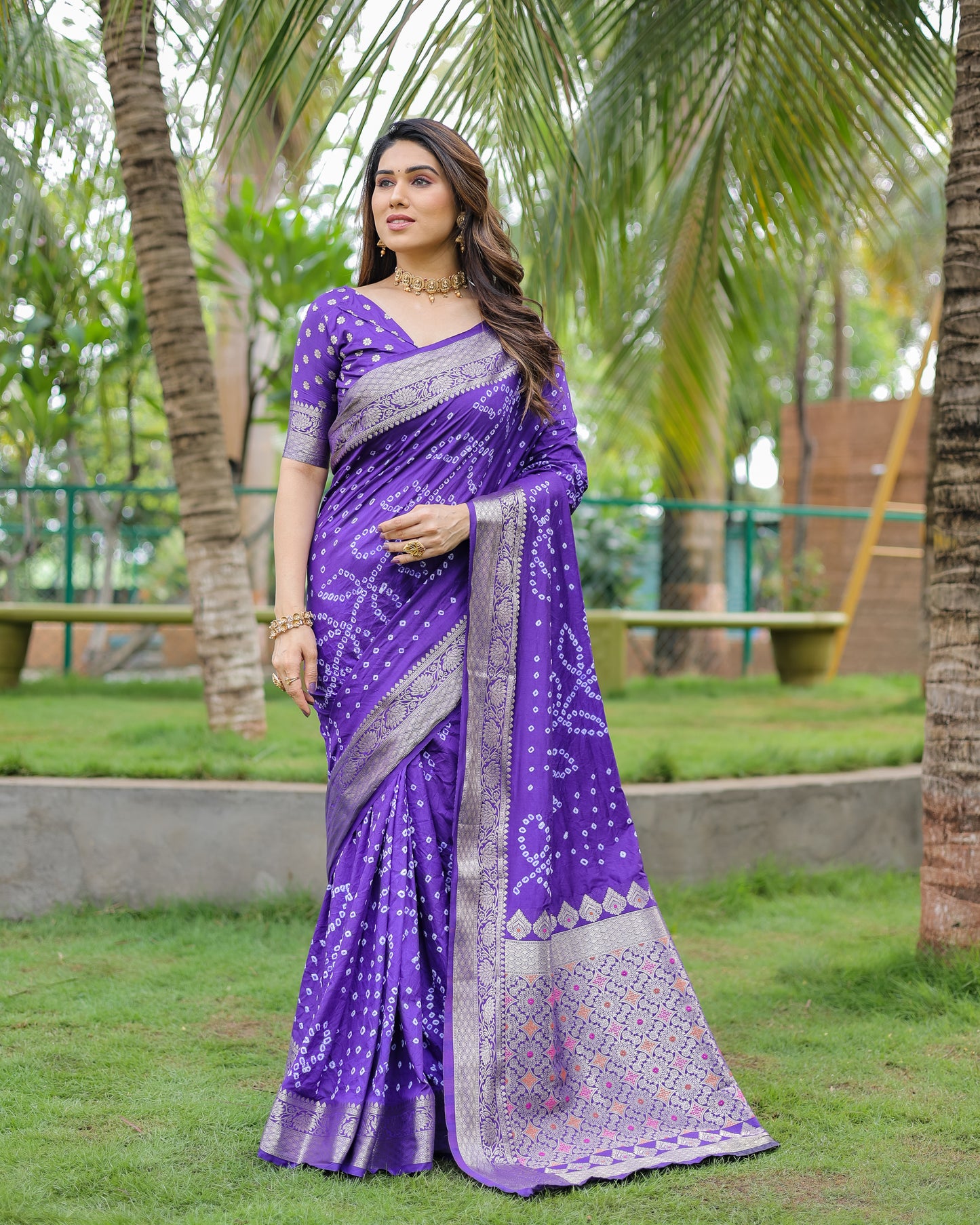 Blue Padmavati Dola Soft Silk Bandhej Saree With All Over Handmade Bandhej With Jari Weaving Border