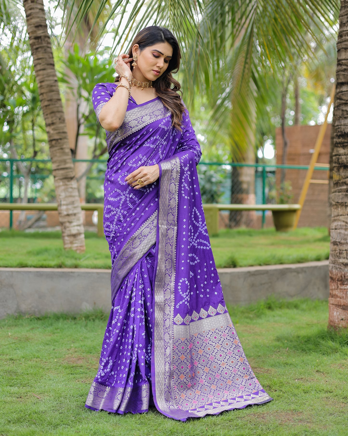 Blue Padmavati Dola Soft Silk Bandhej Saree With All Over Handmade Bandhej With Jari Weaving Border