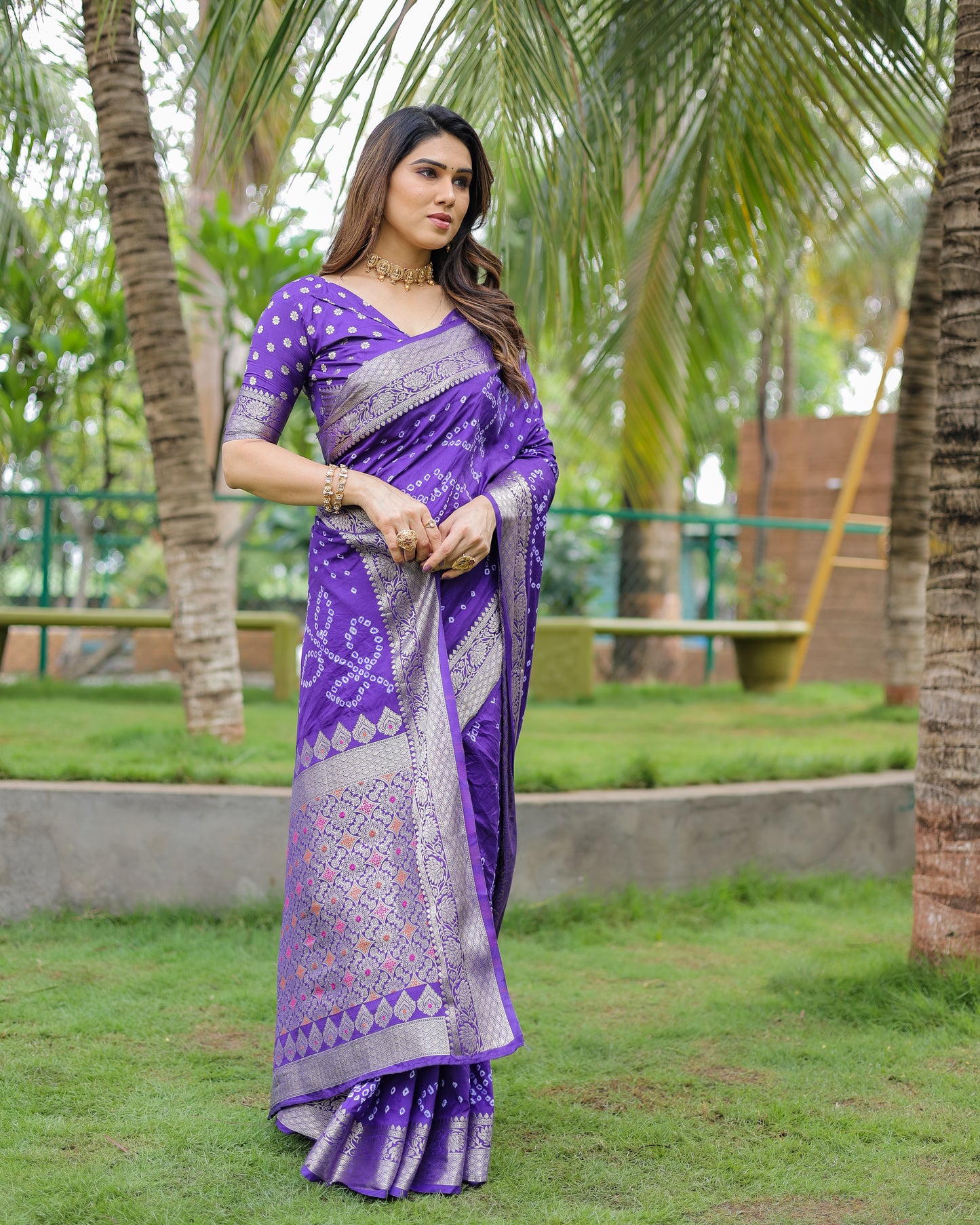 Blue Padmavati Dola Soft Silk Bandhej Saree With All Over Handmade Bandhej With Jari Weaving Border