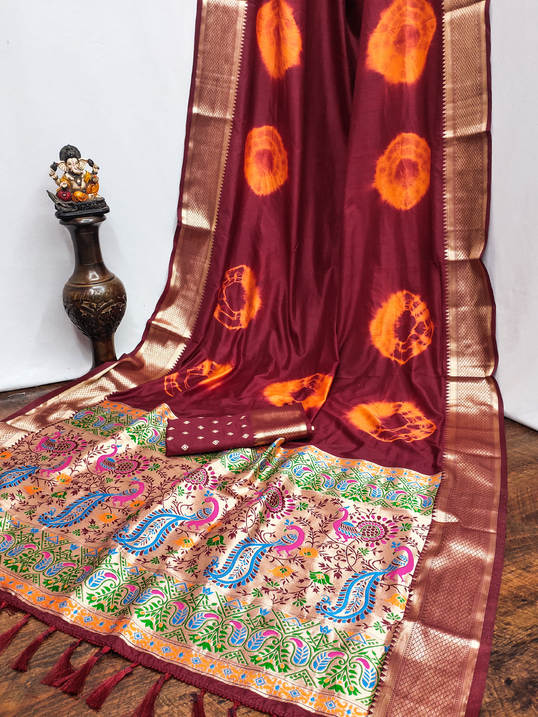 Orange Sita Sibori Work With Soft Dola Silk With Zari Border & Zari Weaving Rich Pallu