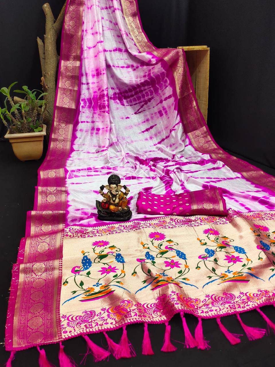 Pink Arpita Sibori Work With Soft Dola Silk With Zari Border & Zari With Meena Rich Pallu