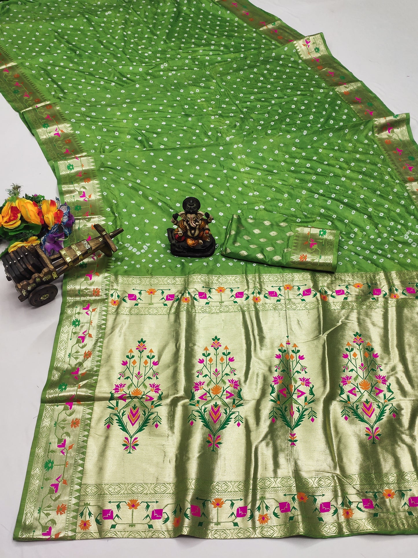 Green Janki Pure Bandhej Silk Saree With Beautiful Design And Having A Minakari Rich Pallu With Zari