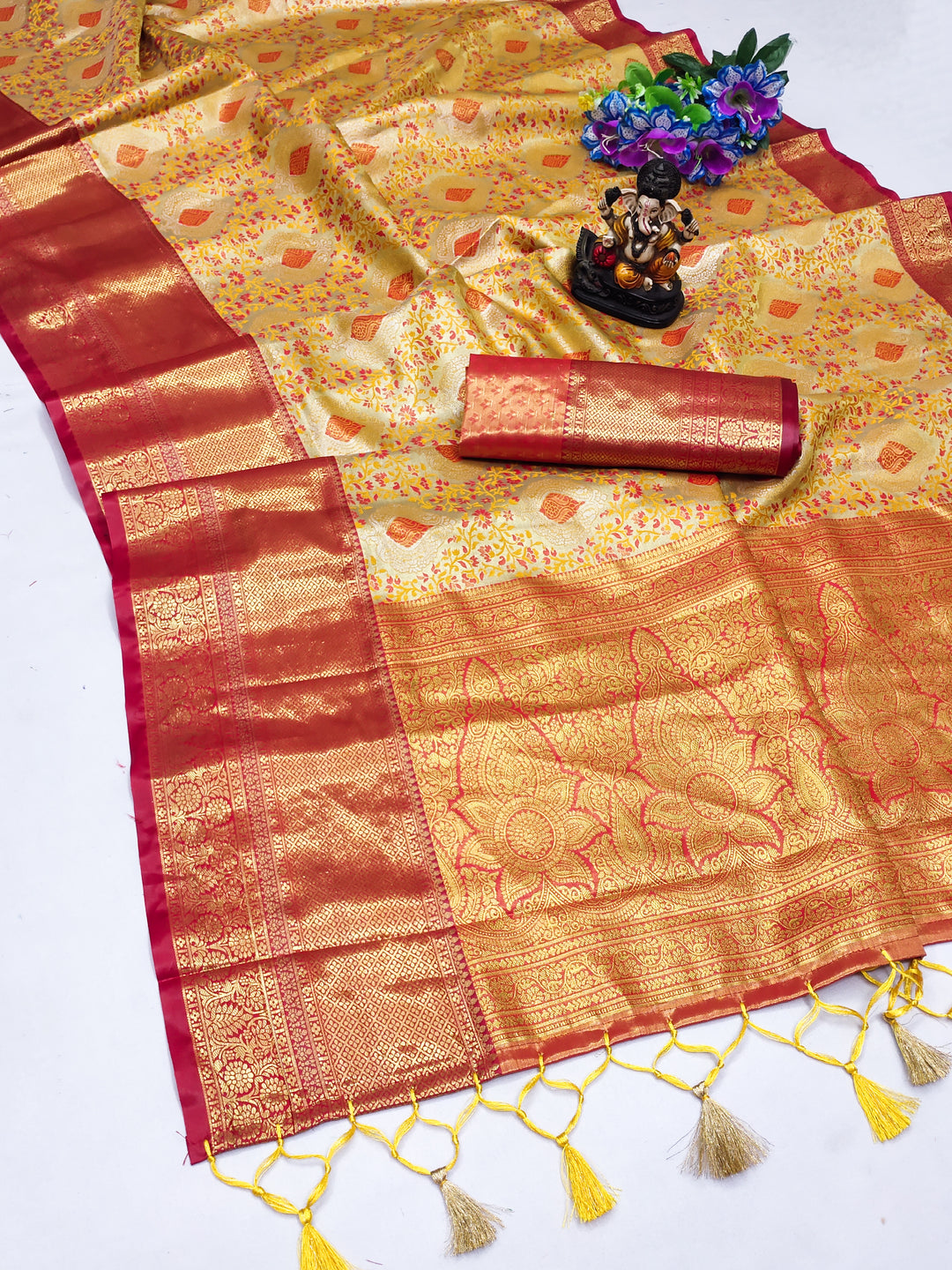 Yellow Draupadi Pure Kanjivaram Silk Saree Super Soft & Silky