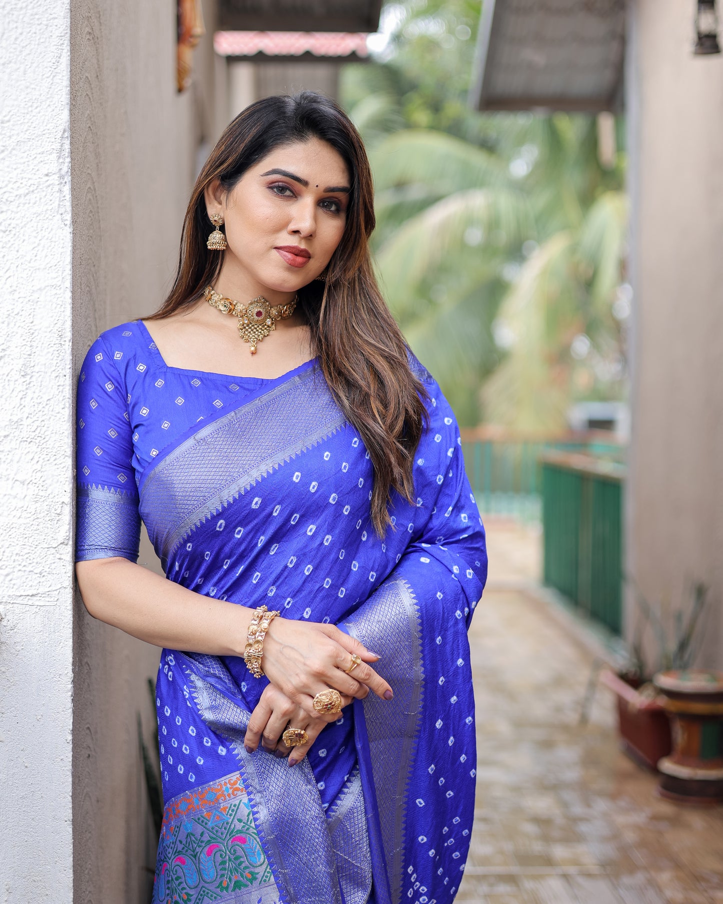 Blue Yashomati Dola Soft Silk Bandhej Sarees With Awesome Two Sides Jari Border & Paithani Style Rich Pallu