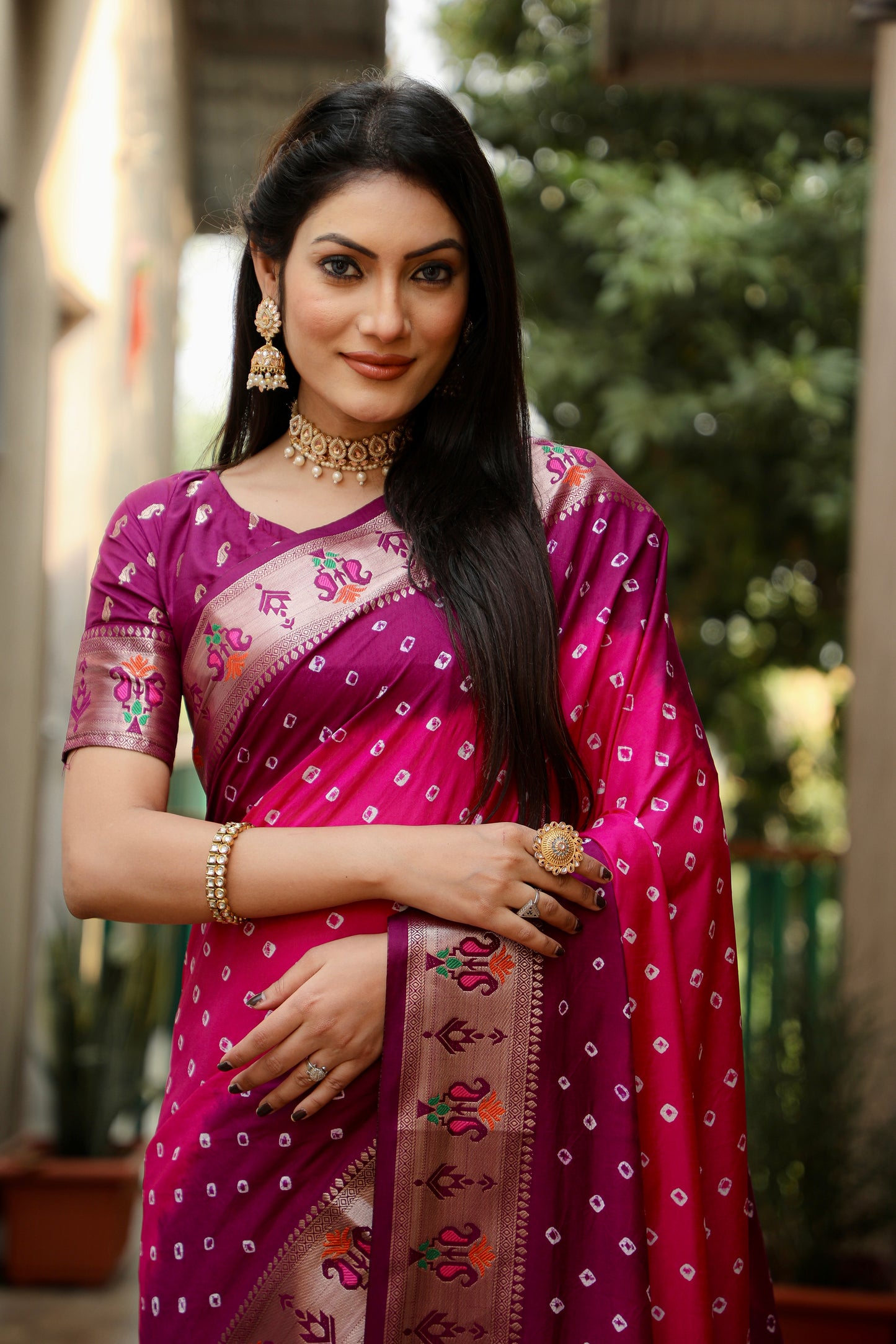 Pink Chandani Dola Soft Silk Bandhej Sarees Jari Paithani Weaving Border & Weaving Paithani Style Rich Pallu