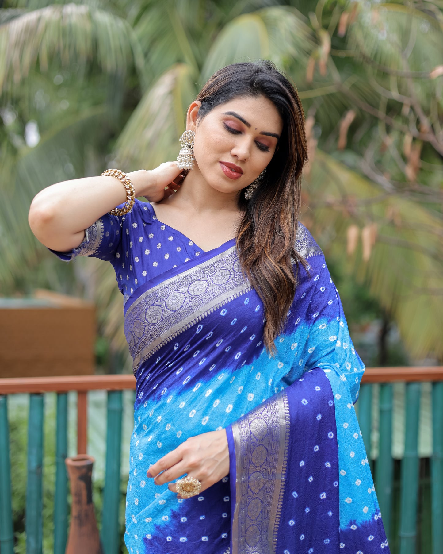 Blue Devika Dola Soft Silk Bandhej Sarees Jari Paithani Weaving Border & Weaving Paithani Style Rich Pallu