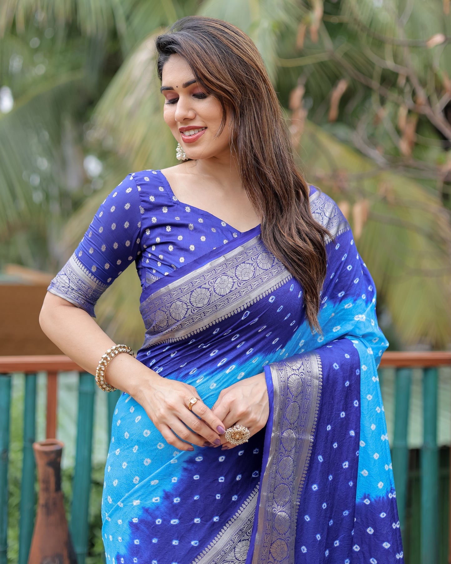 Blue Devika Dola Soft Silk Bandhej Sarees Jari Paithani Weaving Border & Weaving Paithani Style Rich Pallu