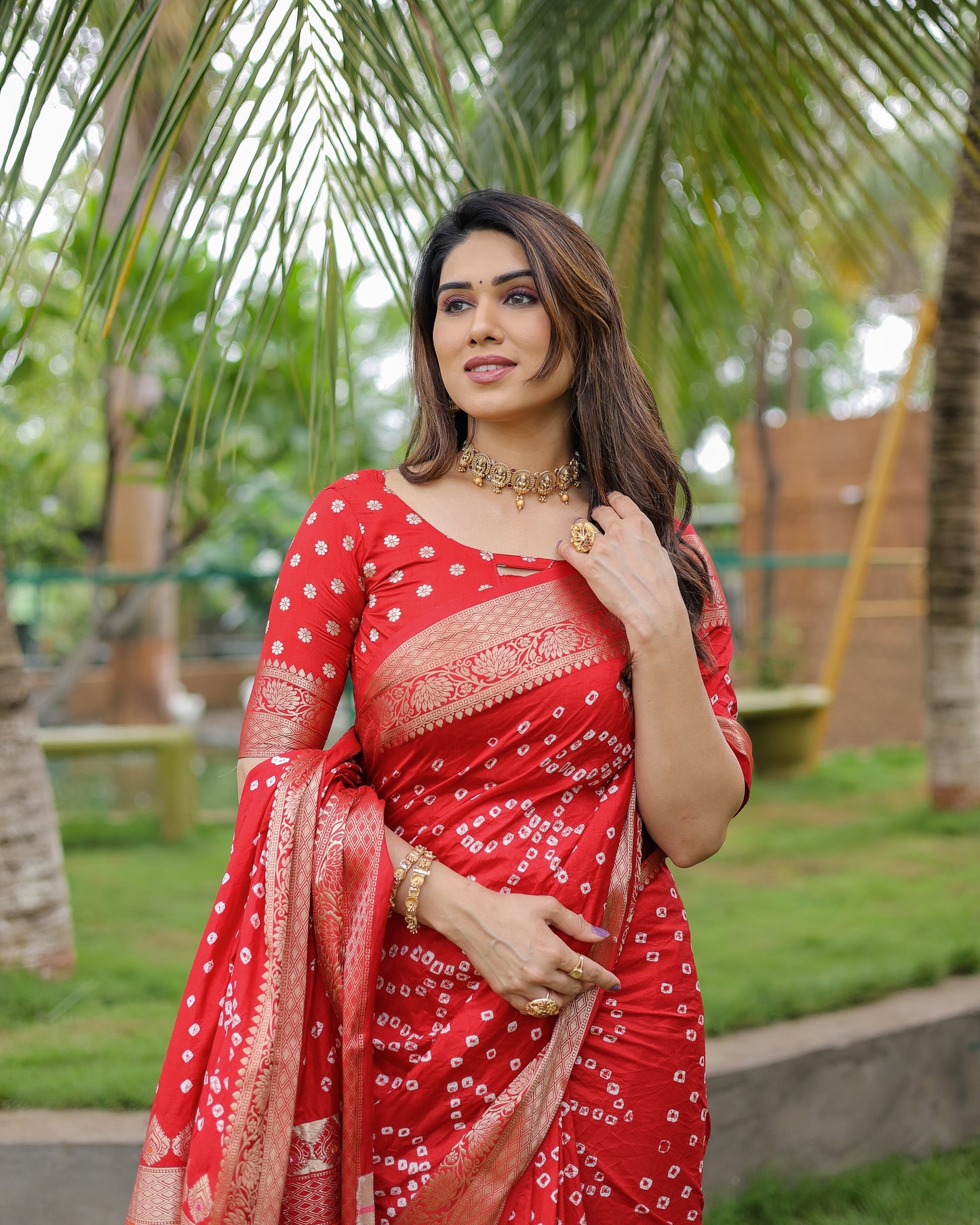 Red Padmavati Dola Soft Silk Bandhej Saree With All Over Handmade Bandhej With Jari Weaving Border