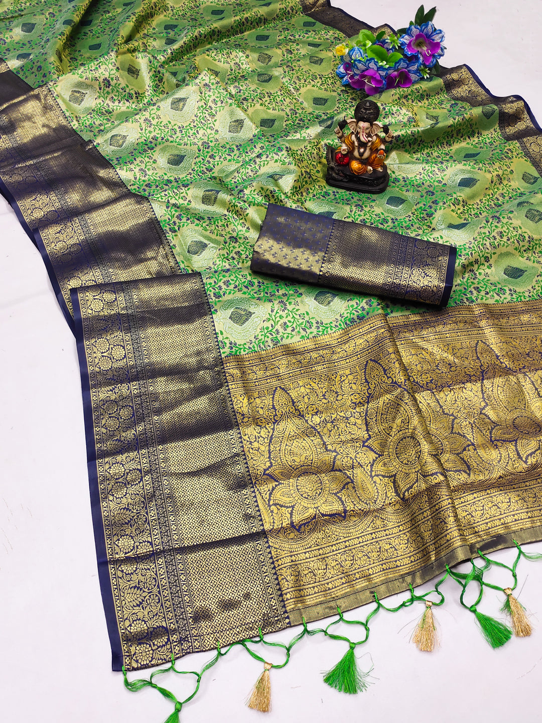 Green Draupadi Pure Kanjivaram Silk Saree Super Soft & Silky