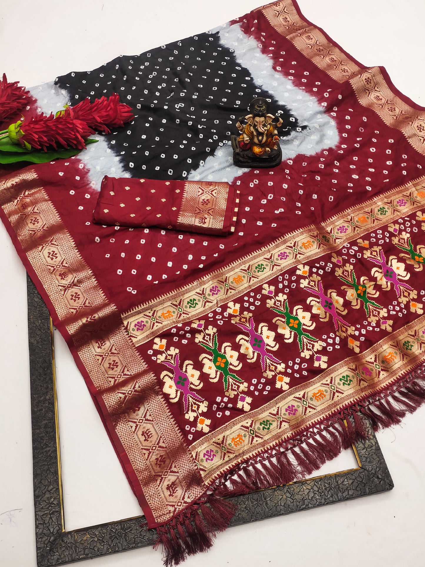 Multi Color 3 Mahira Soft Silk Bandhej Saree That Has Multicoloured Dying And Soft And Easy Flowy