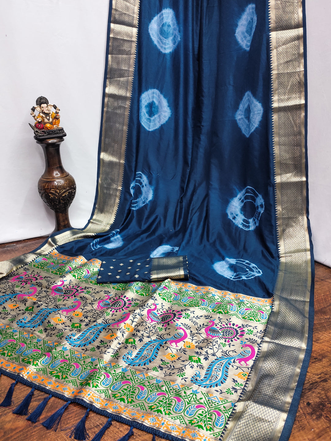 Blue Sita Sibori Work With Soft Dola Silk With Zari Border & Zari Weaving Rich Pallu