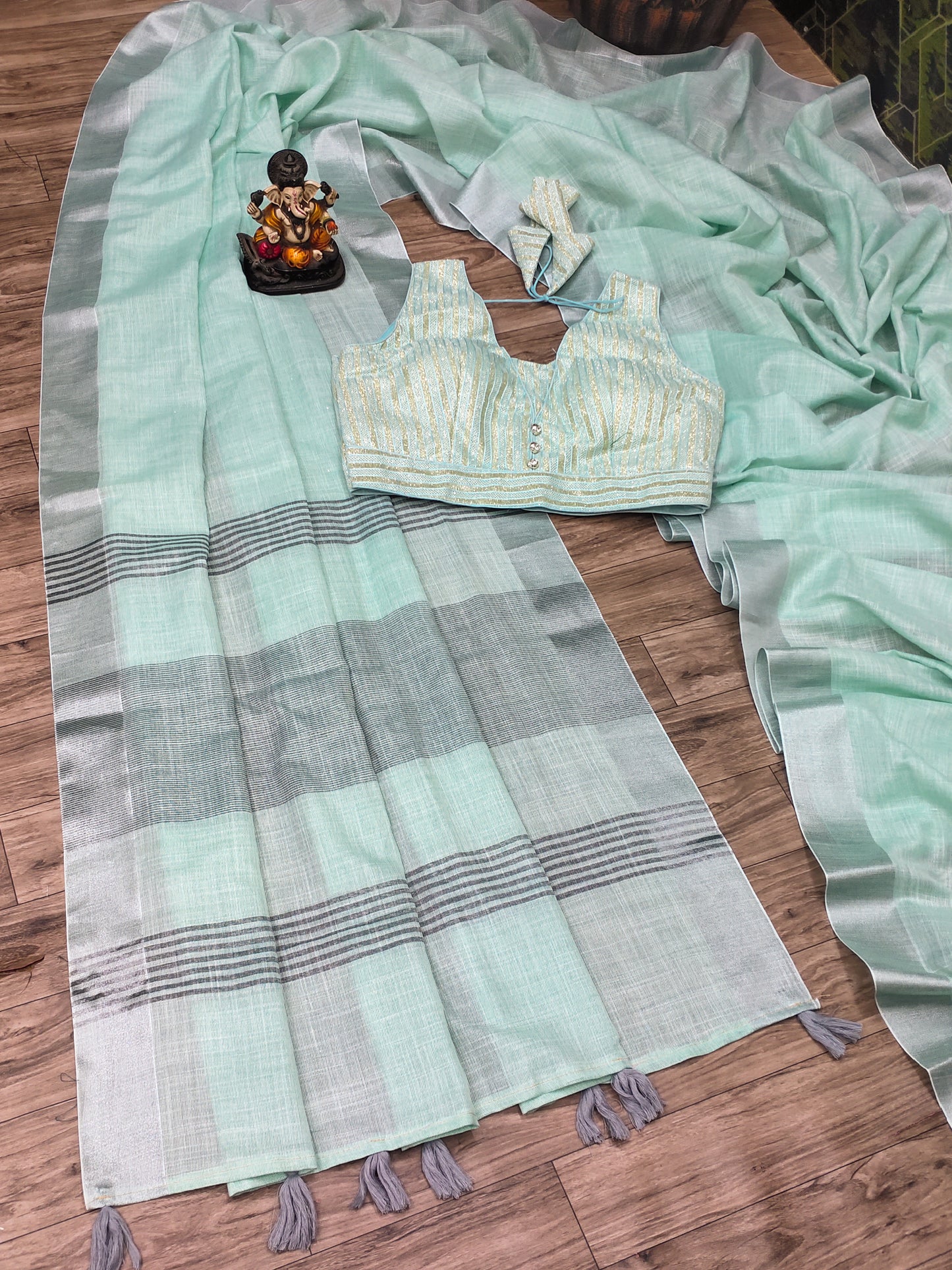 Rama Morni-1 Linen Soft And Smooth Sarees With Plane Weaving All Over Saree