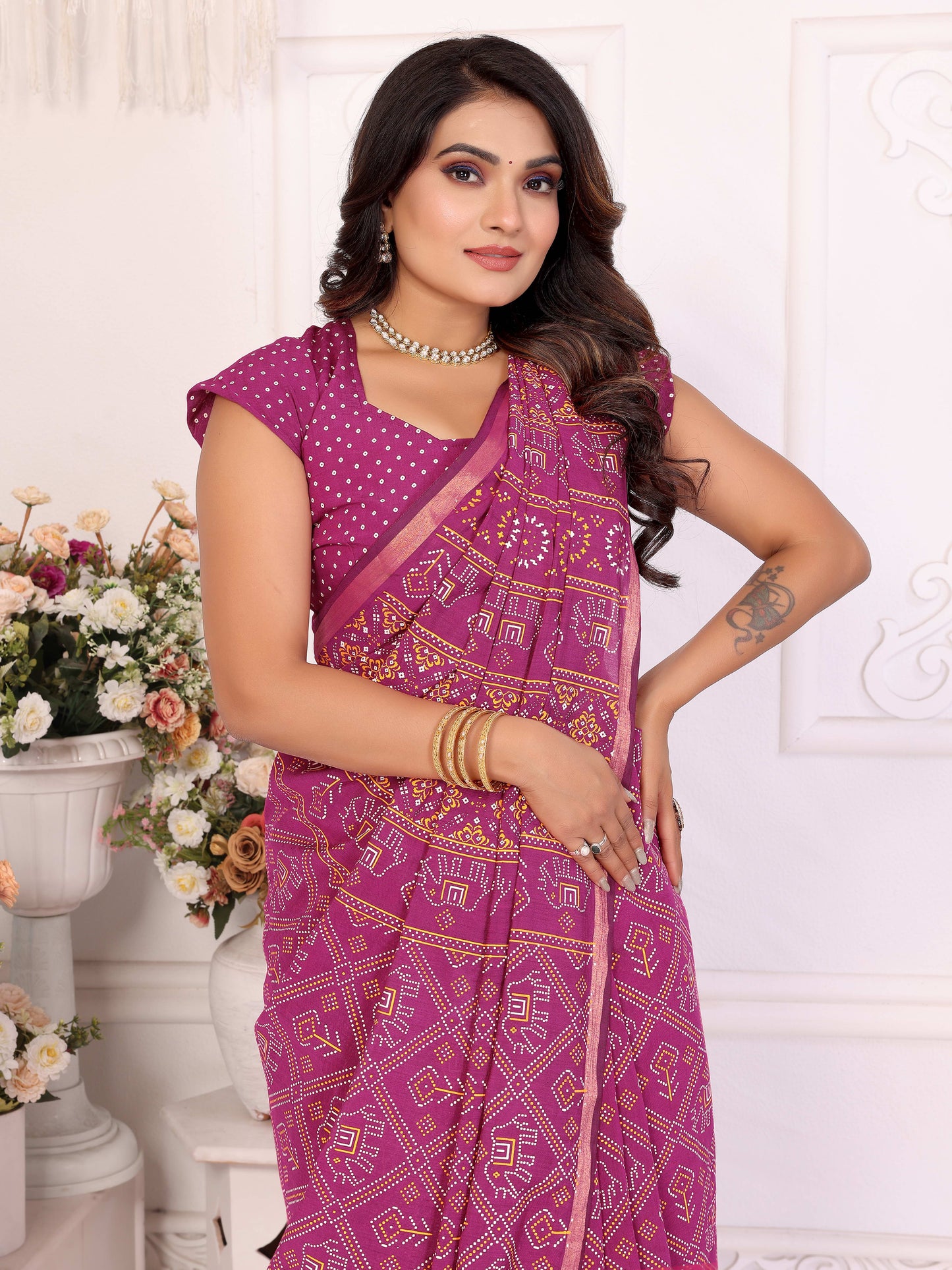 Pink Ambika Pure Patola And Bandhej Pattern Soft Cotton Light Weight Saree