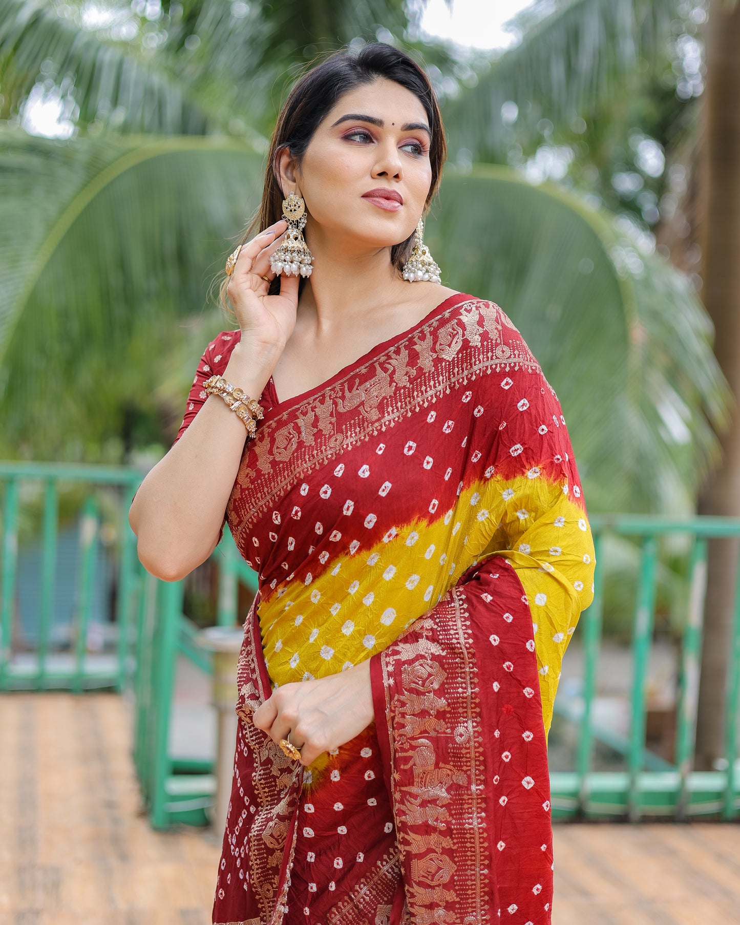 Lemon Yellow Vamika Pure Bandhej Silk Saree With Bandhej Border & Zari Weaving Rich Tissue Pallu