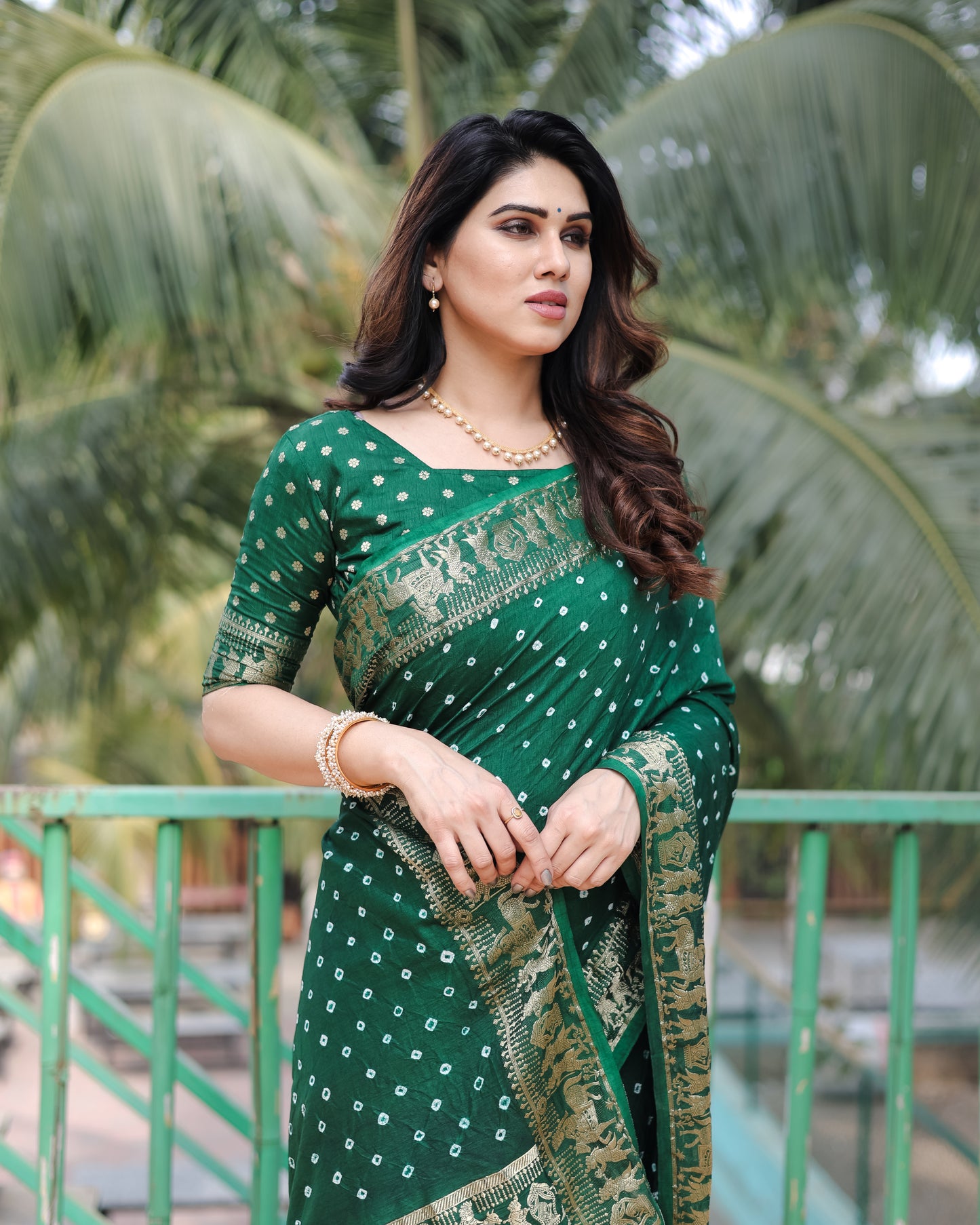 Green Mausami Pure Bandhej Silk Saree With Zari Weaving Border & Rich Pallu With Beautiful Design And Broad Border