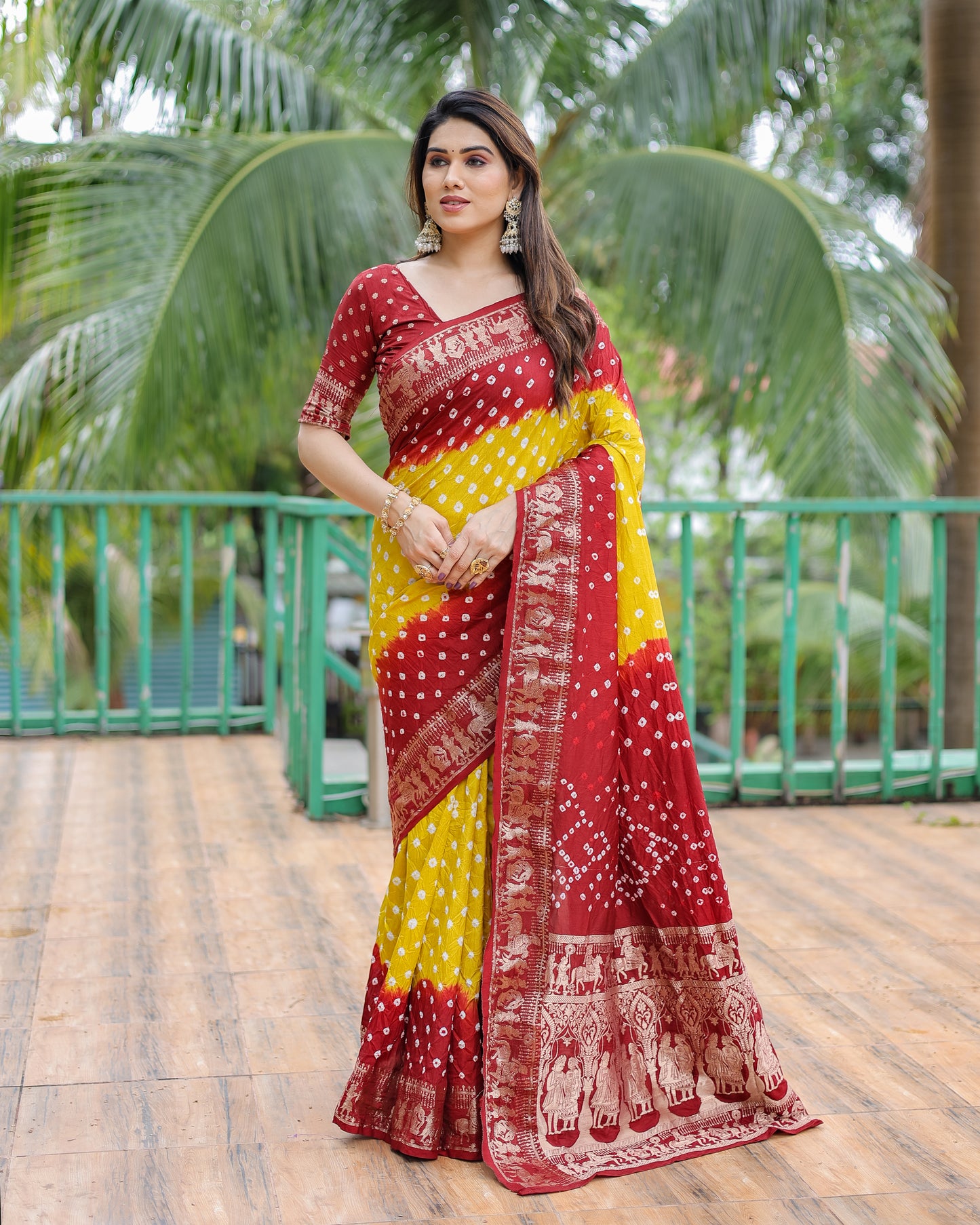 Lemon Yellow Vamika Pure Bandhej Silk Saree With Bandhej Border & Zari Weaving Rich Tissue Pallu