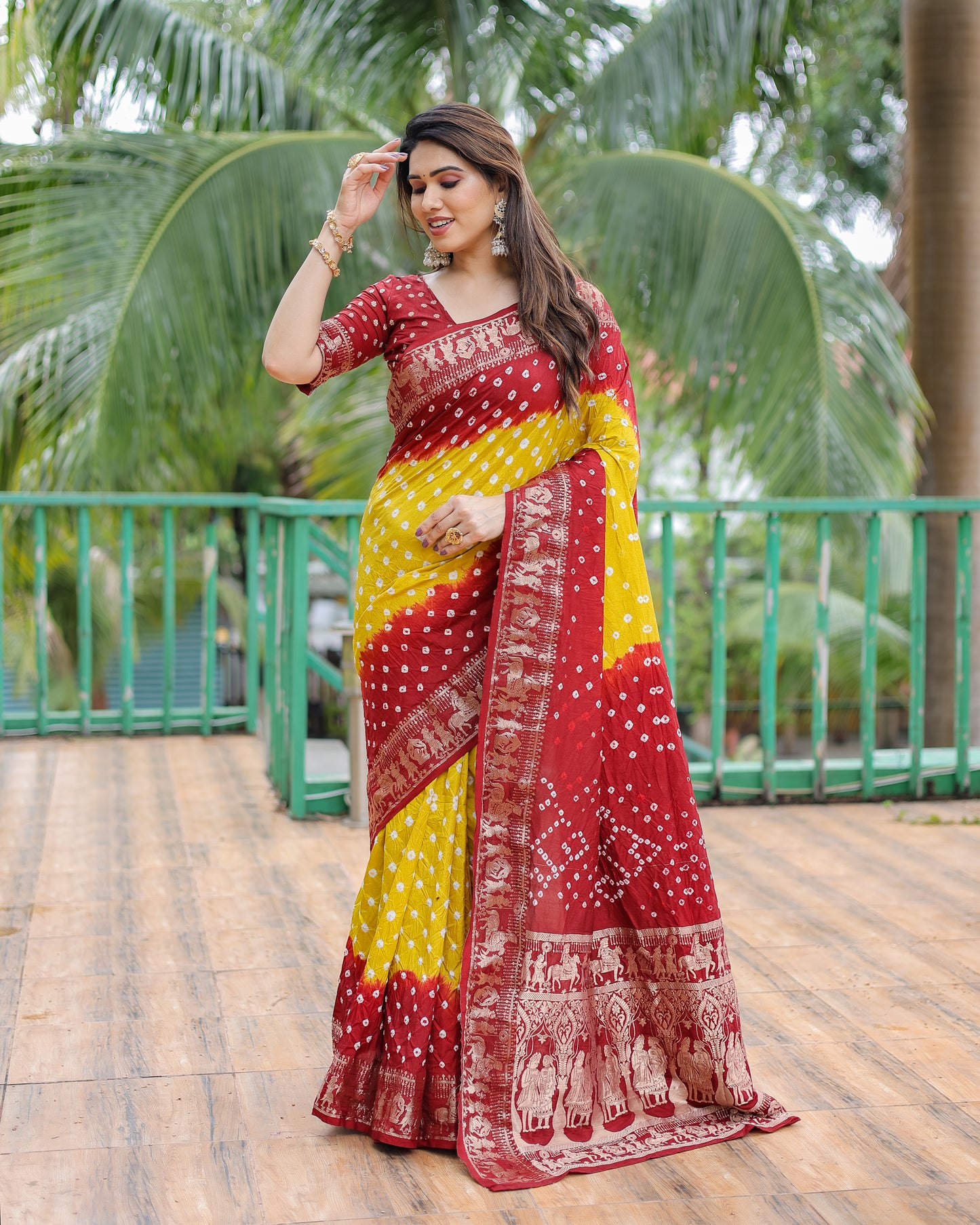Lemon Yellow Vamika Pure Bandhej Silk Saree With Bandhej Border & Zari Weaving Rich Tissue Pallu