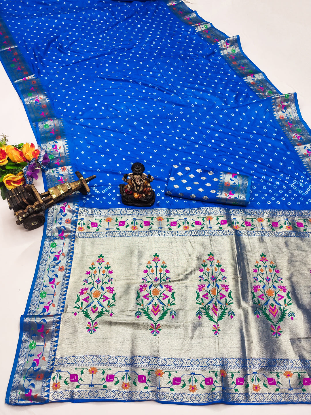 Blue Janki Pure Bandhej Silk Saree With Beautiful Design And Having A Minakari Rich Pallu With Zari
