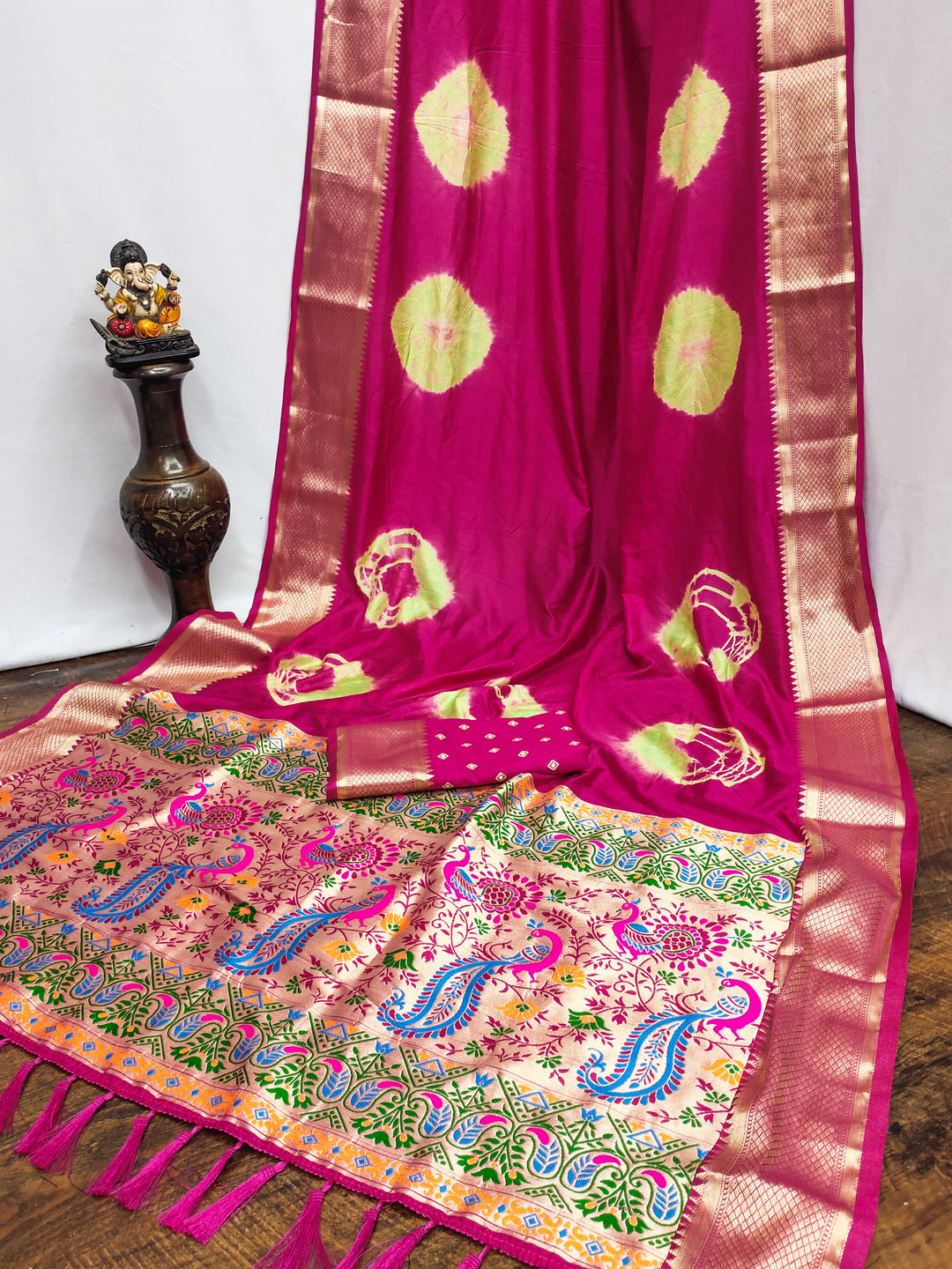 Pink Sita Sibori Work With Soft Dola Silk With Zari Border & Zari Weaving Rich Pallu