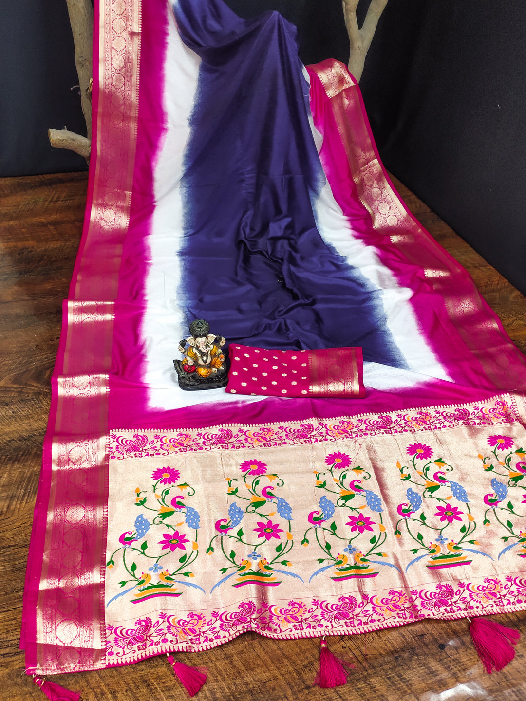 Blue Rukmani Pure Paithani Saree Contrast Woven Borders And Classic Paithani Pallu