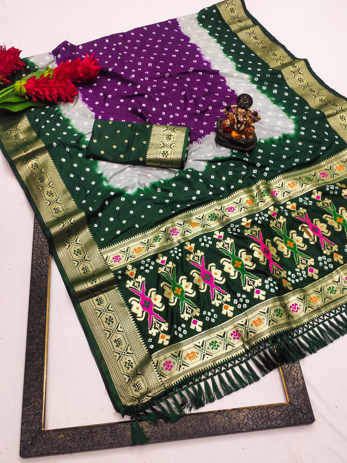 Multi Color 4 Mahira Soft Silk Bandhej Saree That Has Multicoloured Dying And Soft And Easy Flowy