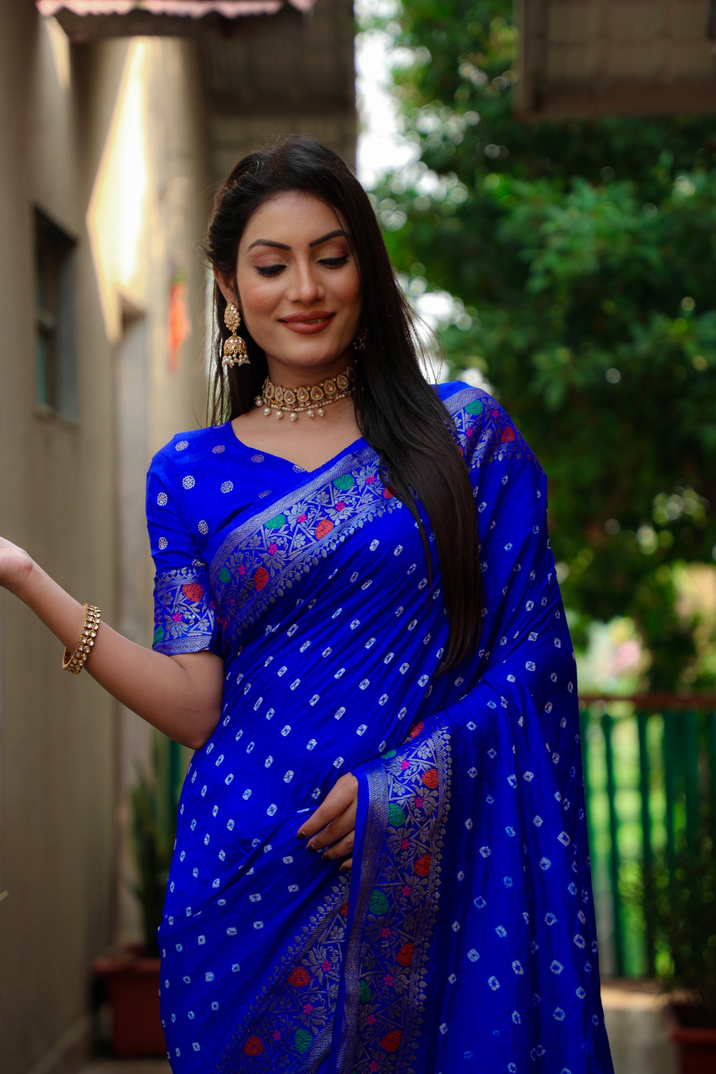 Blue Nazakat Pure Bandhej Silk Saree With Patola Border Zari Weaving Paithani And Paithani Rich Pallu