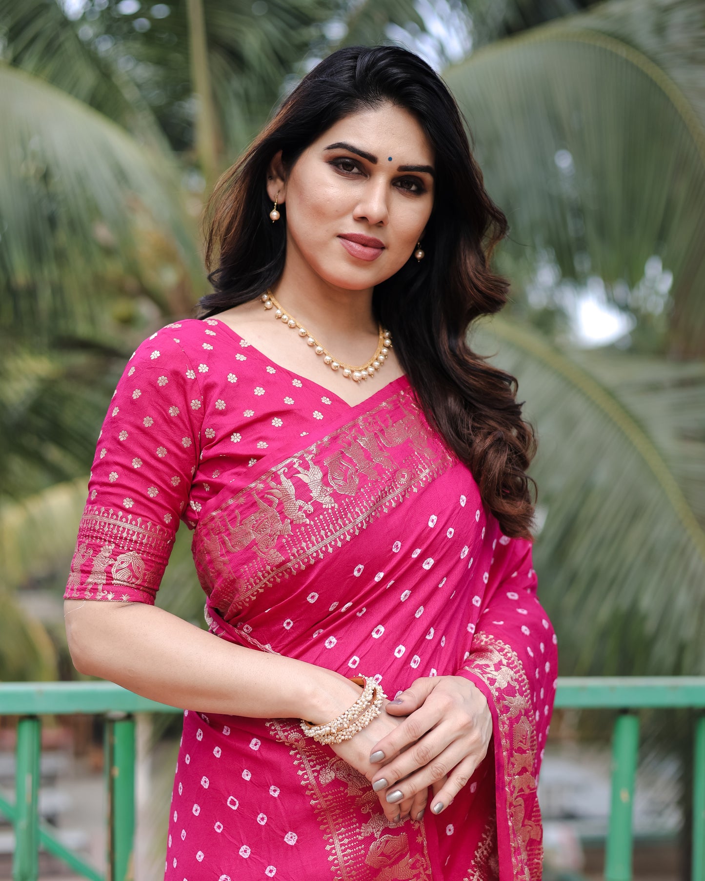 Pink Mausami Pure Bandhej Silk Saree With Zari Weaving Border & Rich Pallu With Beautiful Design And Broad Border
