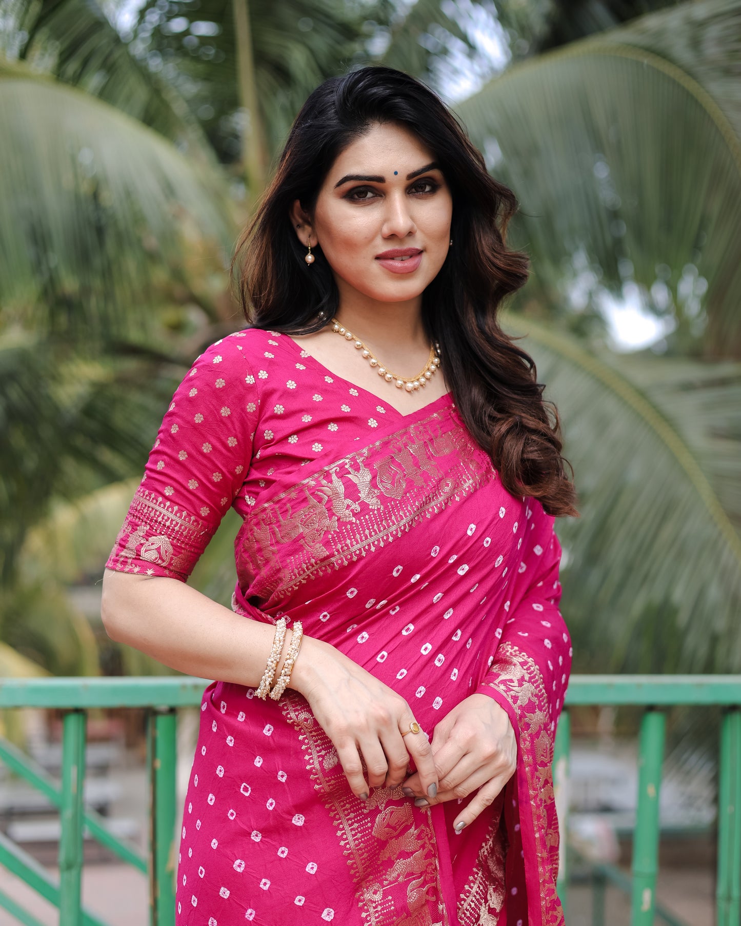 Pink Mausami Pure Bandhej Silk Saree With Zari Weaving Border & Rich Pallu With Beautiful Design And Broad Border