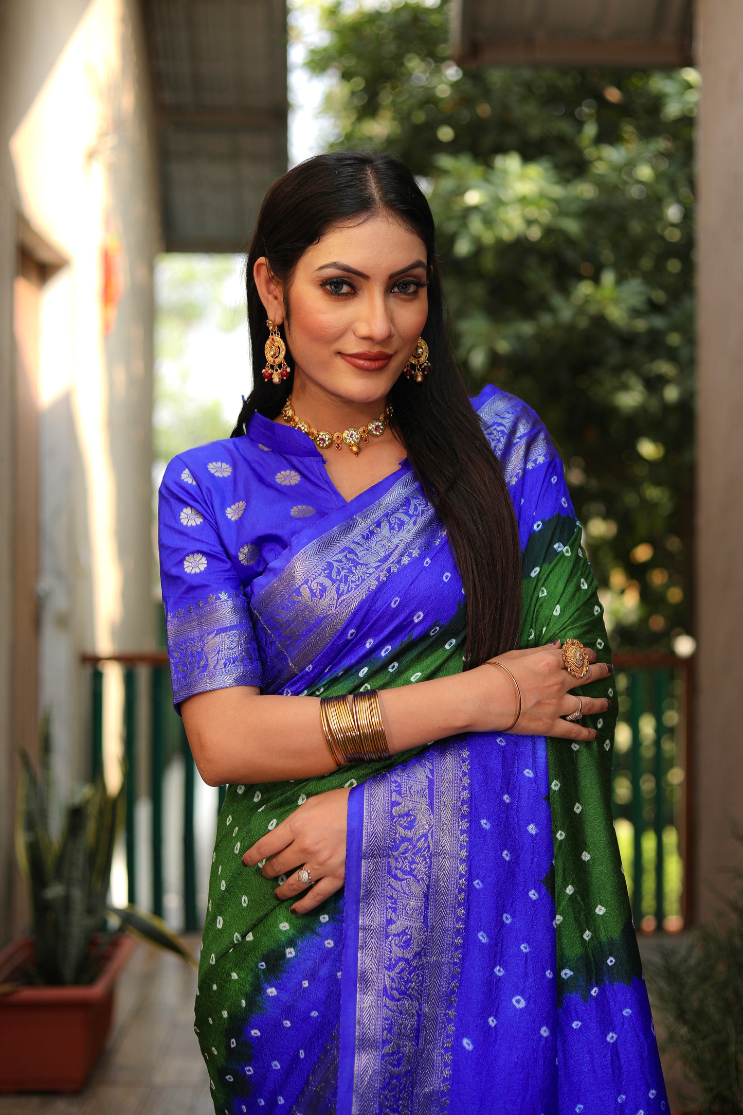 Green Vahini Pure Bandhej Silk Saree With Bandhej Border & Zari Weaving Rich Tissue Pallu