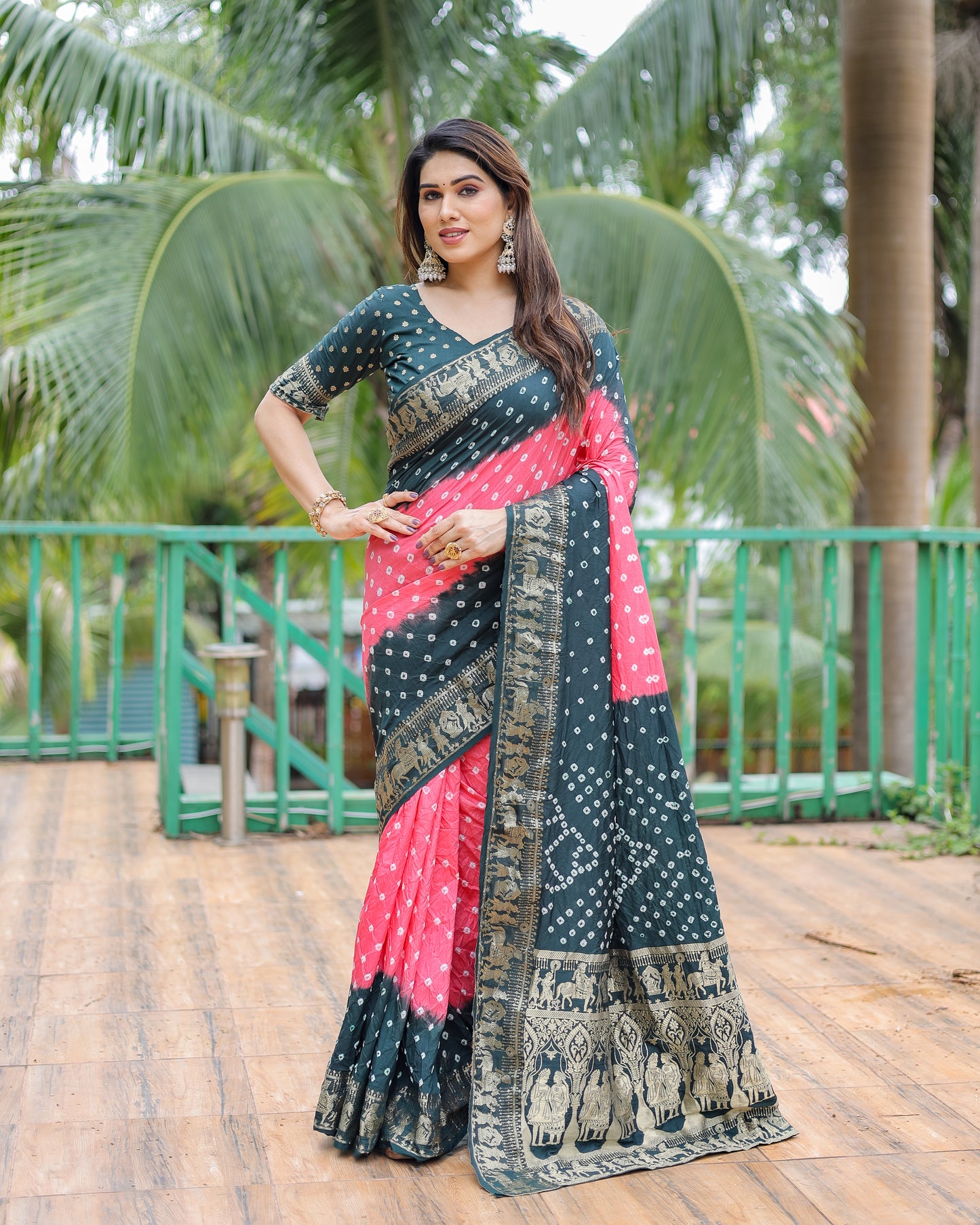 Light Pink Vamika Pure Bandhej Silk Saree With Bandhej Border & Zari Weaving Rich Tissue Pallu